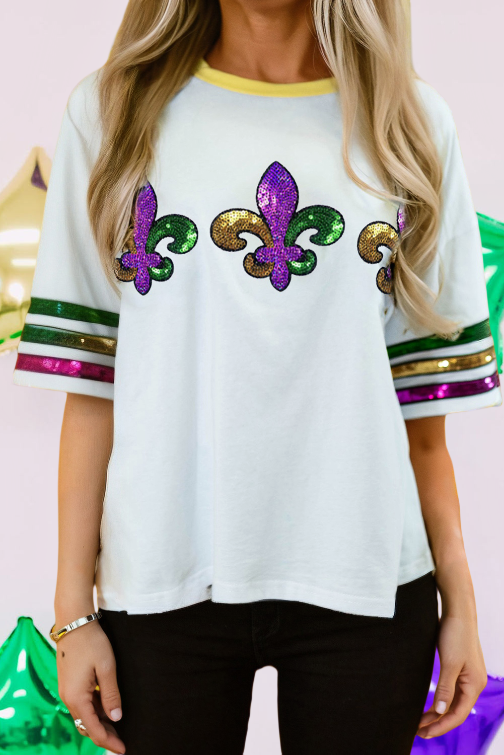 Sequin Fleur De Lis Mardi Gras Varsity T Shirt (S-Xl) Hoodie, Sweatshirt | PodTeesHub.com