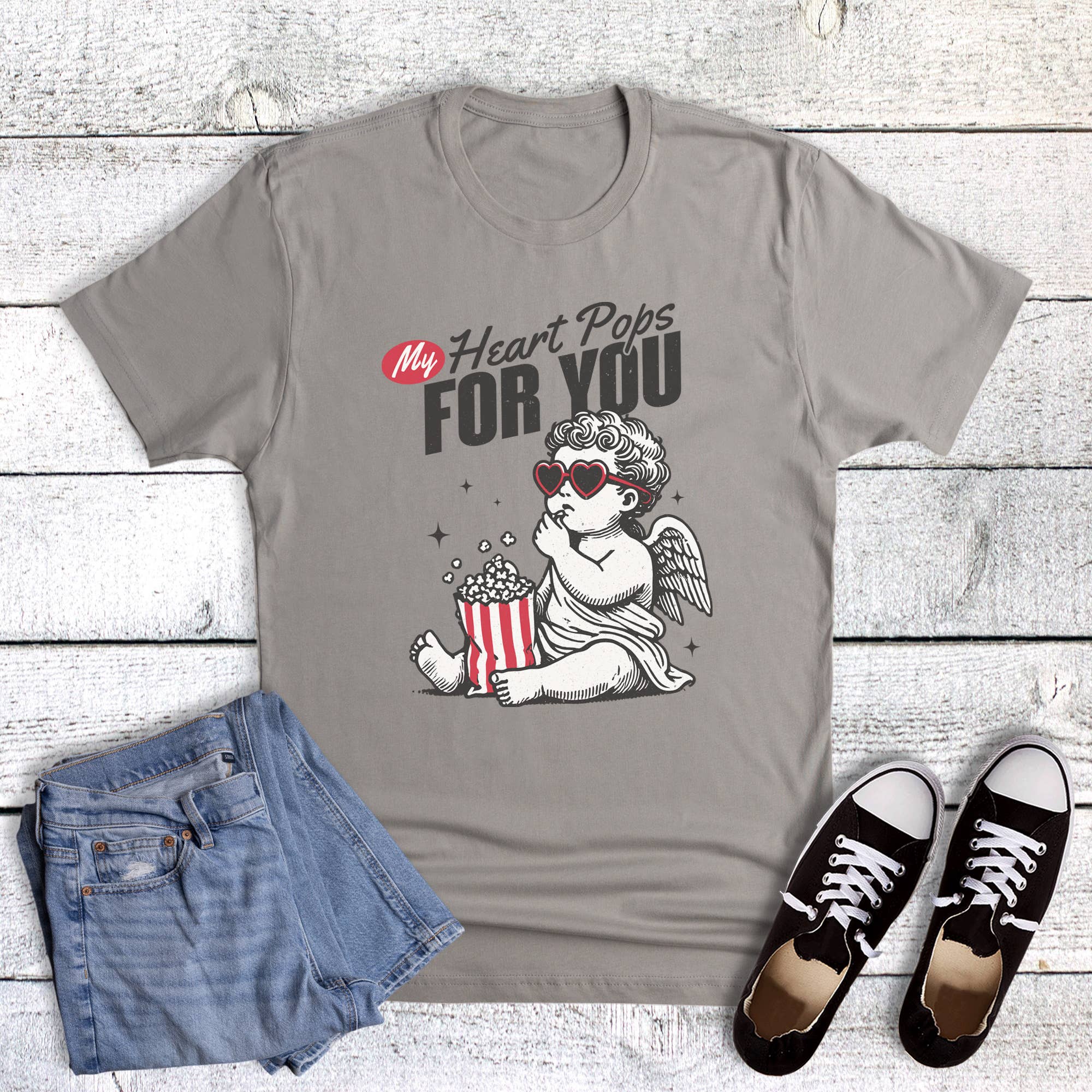 Valentine My Heart Pops Popcorn Graphic Tee Hoodie, Sweatshirt | PodTeesHub.com