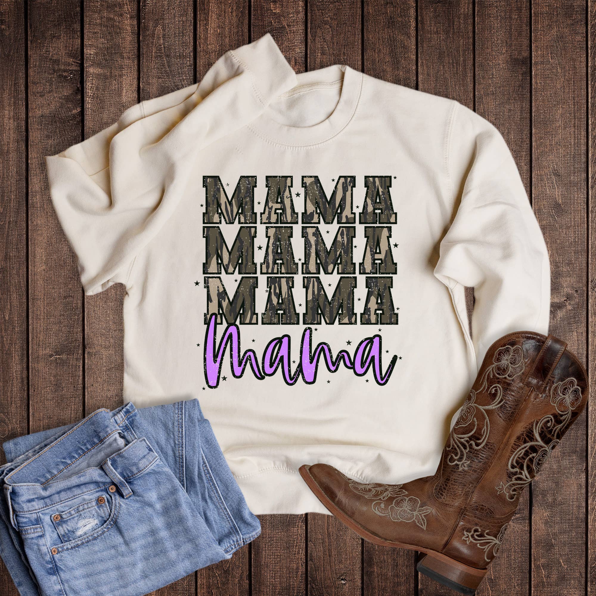 Camo Stacked Mama Sweatshirt T-Shirts, Hoodie | PodTeesHub.com