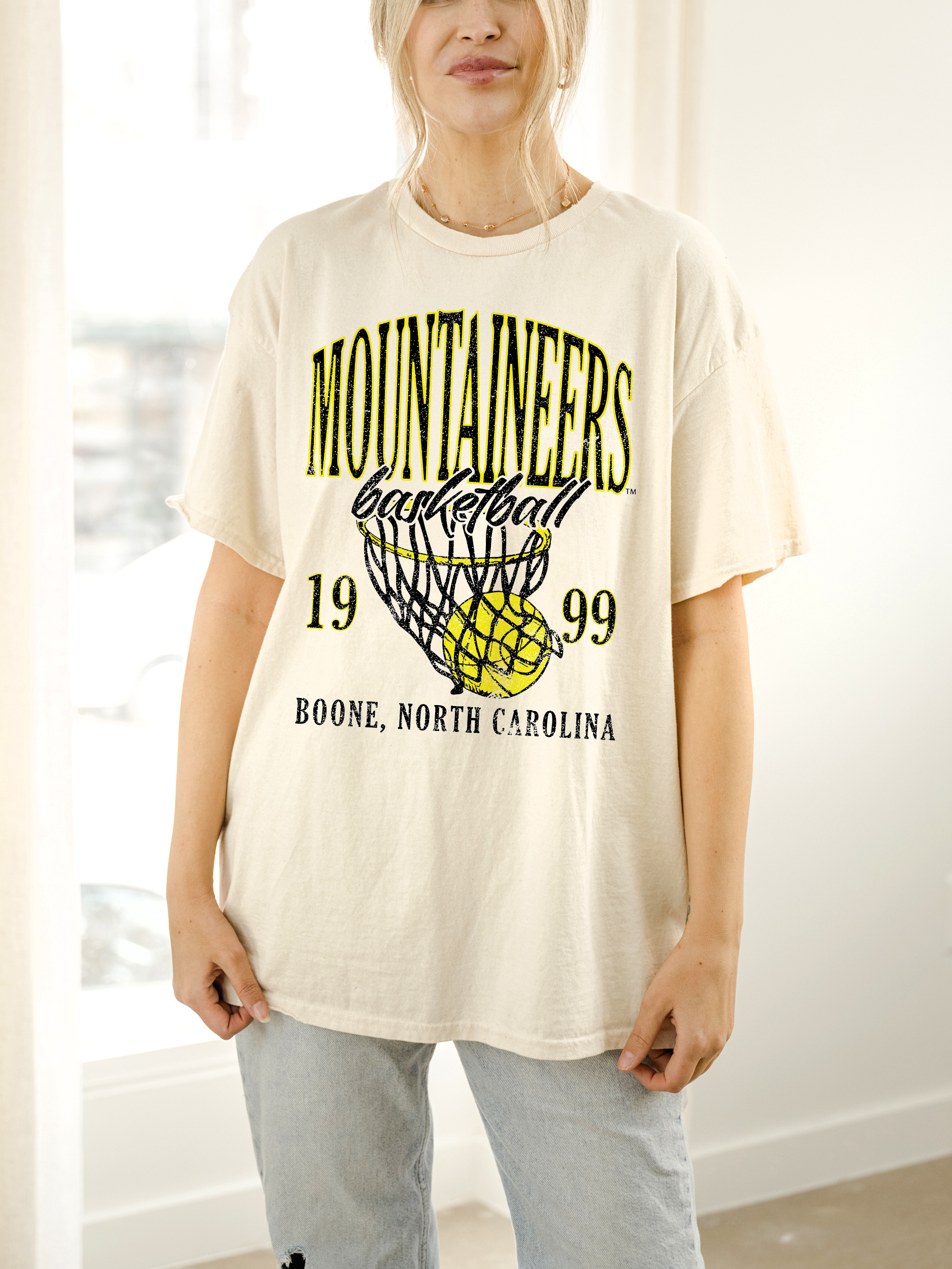 App State Mountaineers Big Basketball Off White Thrifted Tee Hoodie, Sweatshirt | PodTeesHub.com