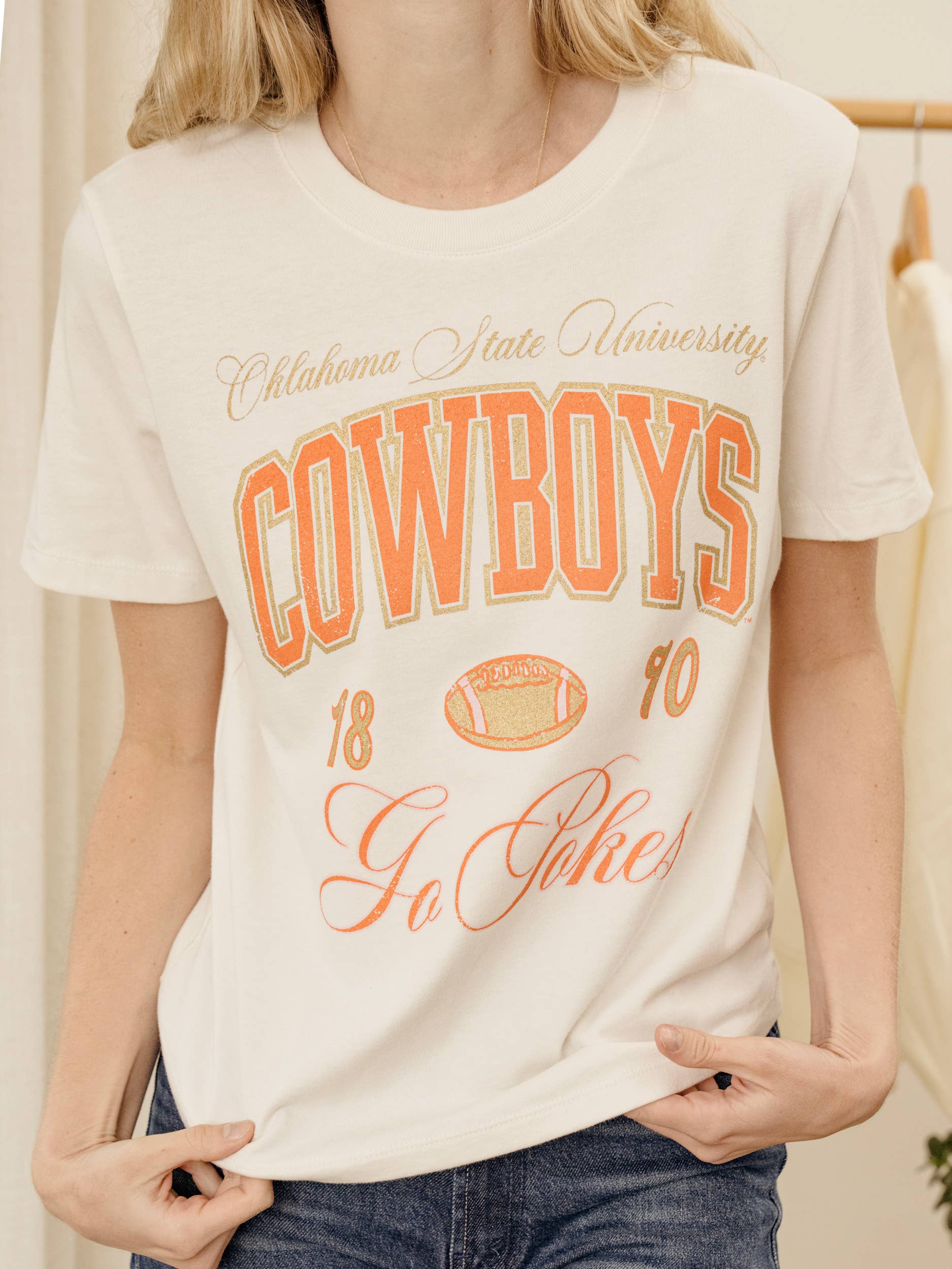 Osu Cowboys Wave Arch Vintage White Ellie Perfect Tee Hoodie, Sweatshirt | PodTeesHub.com