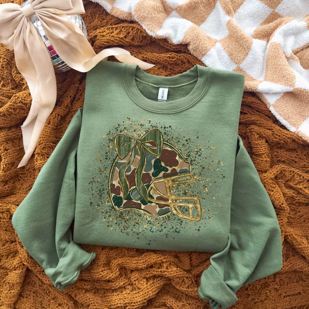 Camo Football Helmet with Bow Sweatshirt T-Shirts, Hoodie | PodTeesHub.com