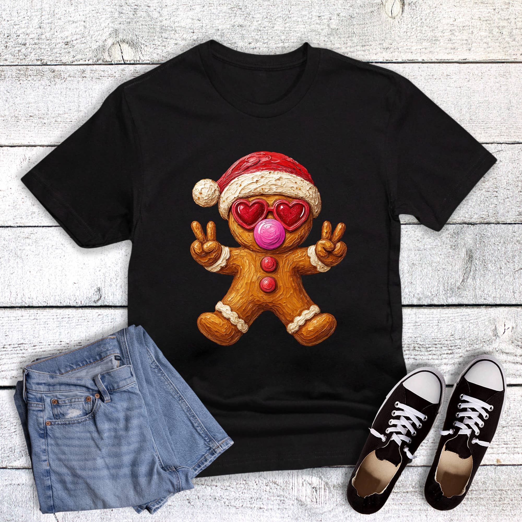 Christmas Santa Peace Gingerbread Graphic Tee Hoodie, Sweatshirt | PodTeesHub.com