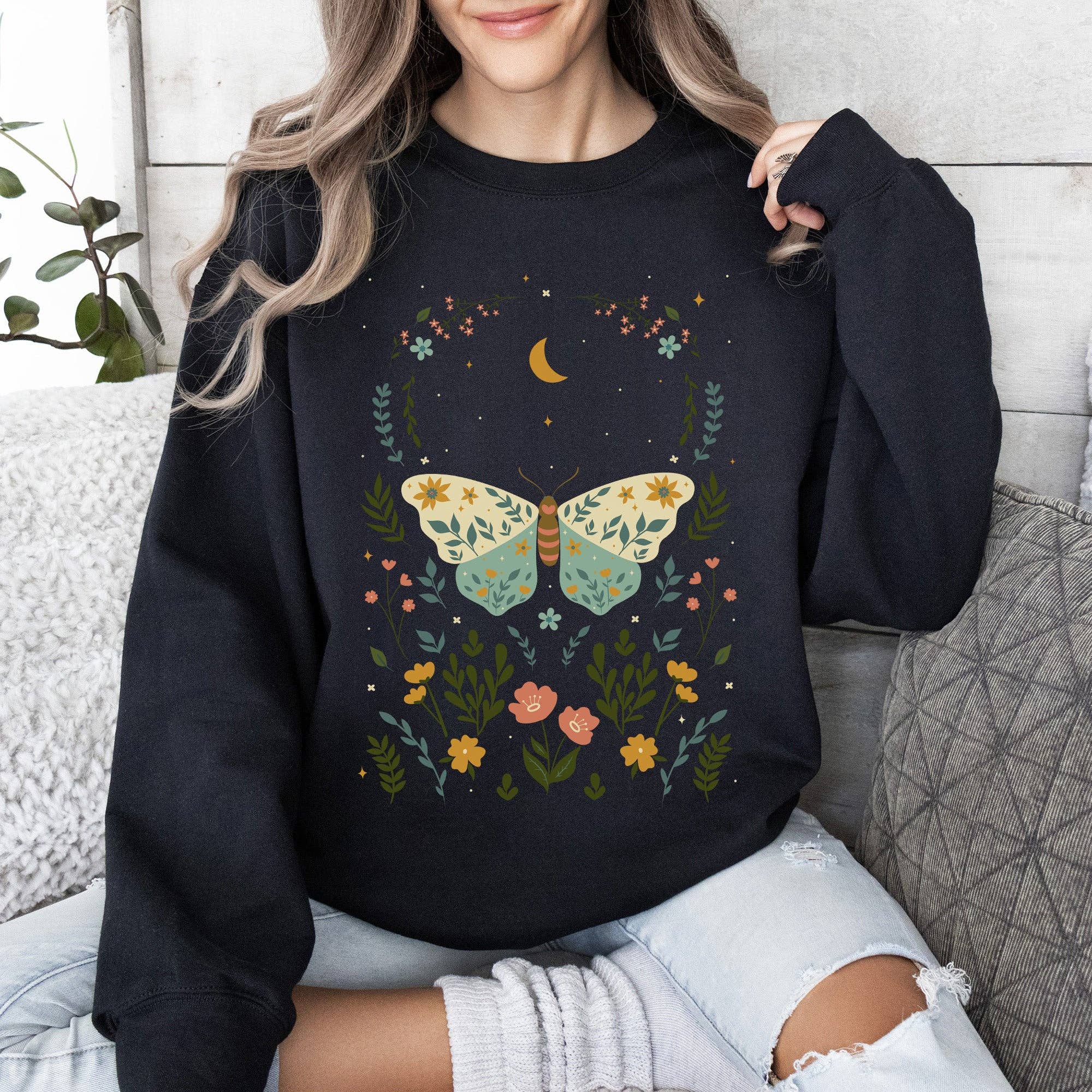 Twilight Flora and Fauna, Moon, Moth, and Flower Sweatshirt T-Shirts, Hoodie | PodTeesHub.com