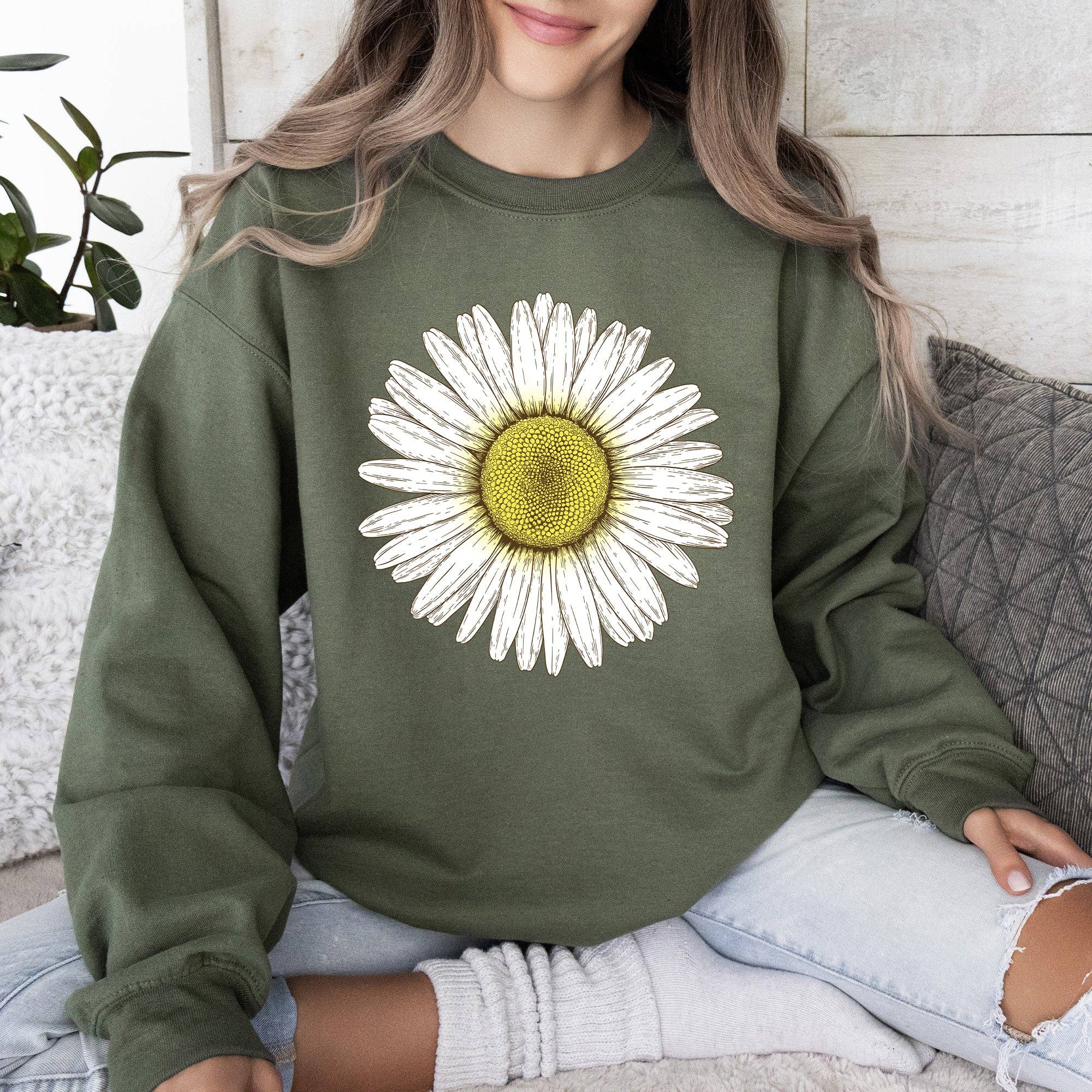 Retro Daisy Print, Vintage Flowers Sweatshirt T-Shirts, Hoodie | PodTeesHub.com