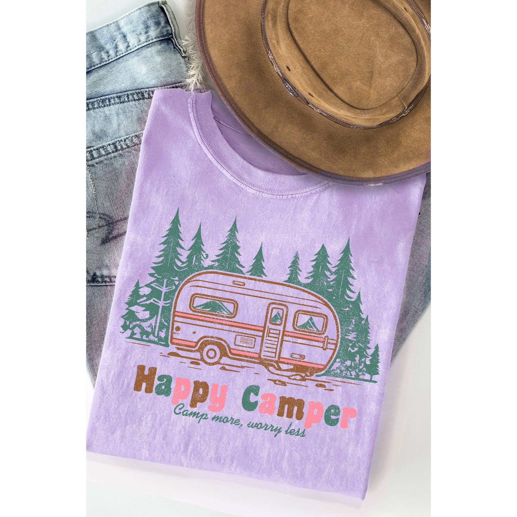 Happy Camper - Mineral Wash T Shirt Hoodie, Sweatshirt | PodTeesHub.com