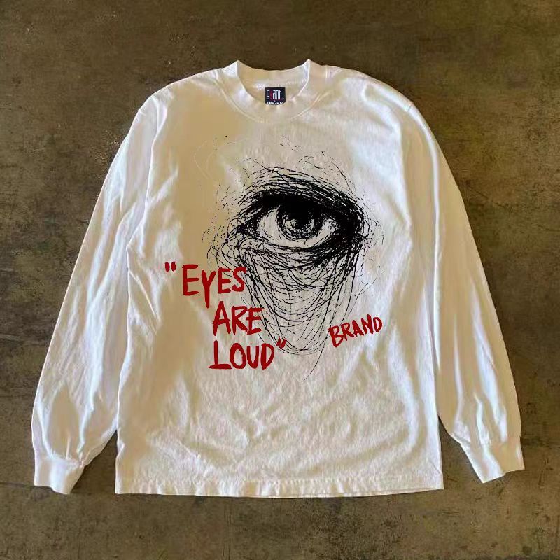 White Washed Vintage Eye Print Long Sleeved T Shirt Hoodie, Sweatshirt | PodTeesHub.com