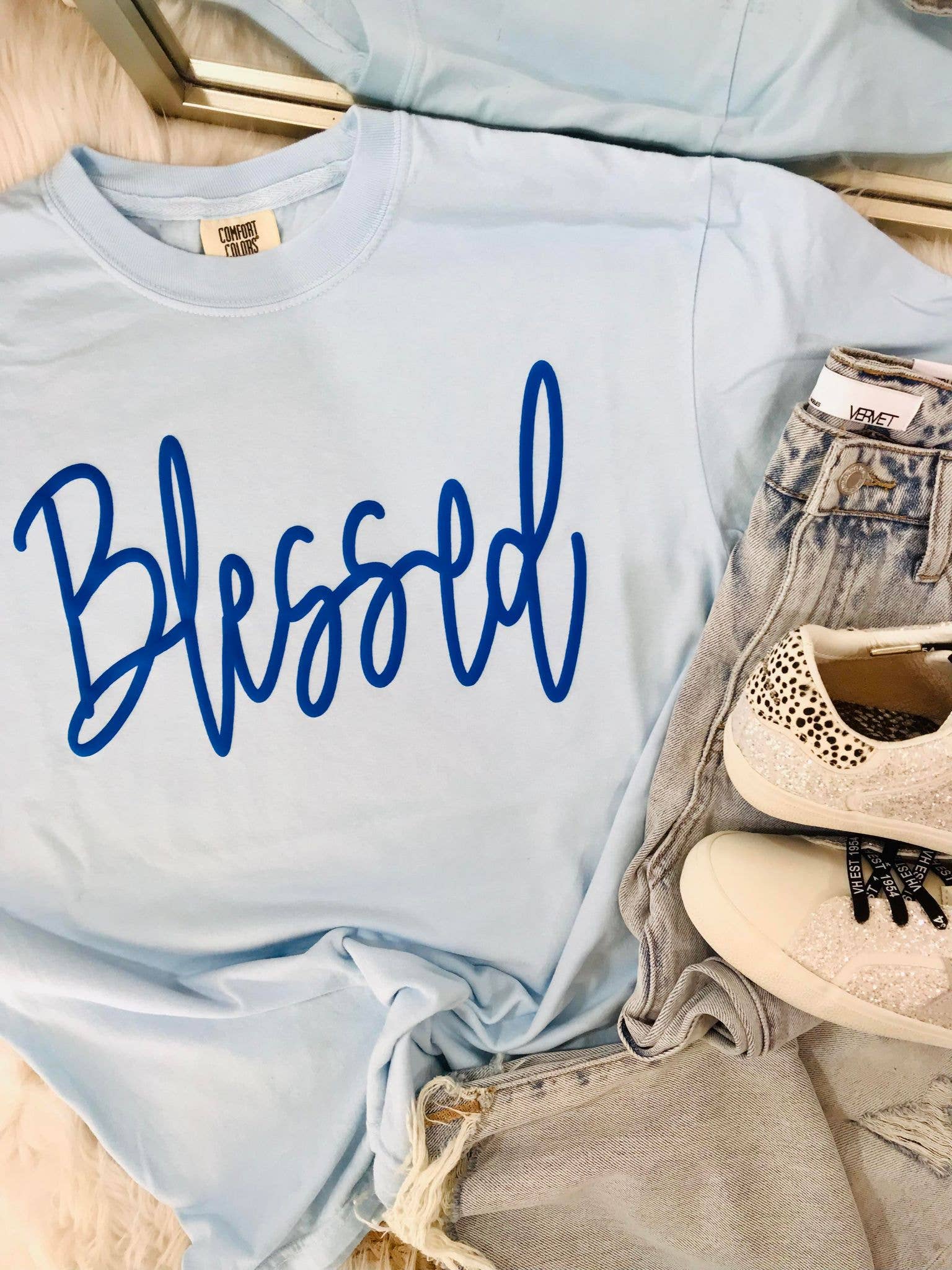 Blessed Cursive Puff Tee Hoodie, Sweatshirt | PodTeesHub.com