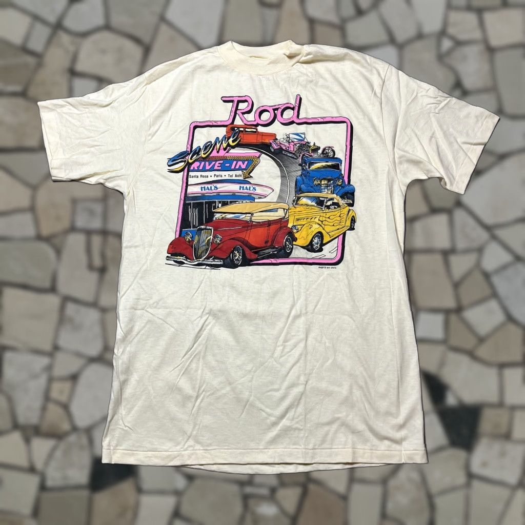 Vintage Andy S Tee Shirts Hot Rod T Shirt Large T Shirt Mens 80s White Cotton Knit Short Sle Hoodie, Sweatshirt