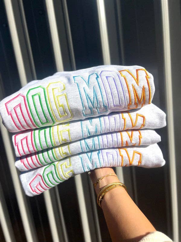 Dog Mom Multi Color Varsity Embroidered Sweatshirt T-Shirts, Hoodie | PodTeesHub.com