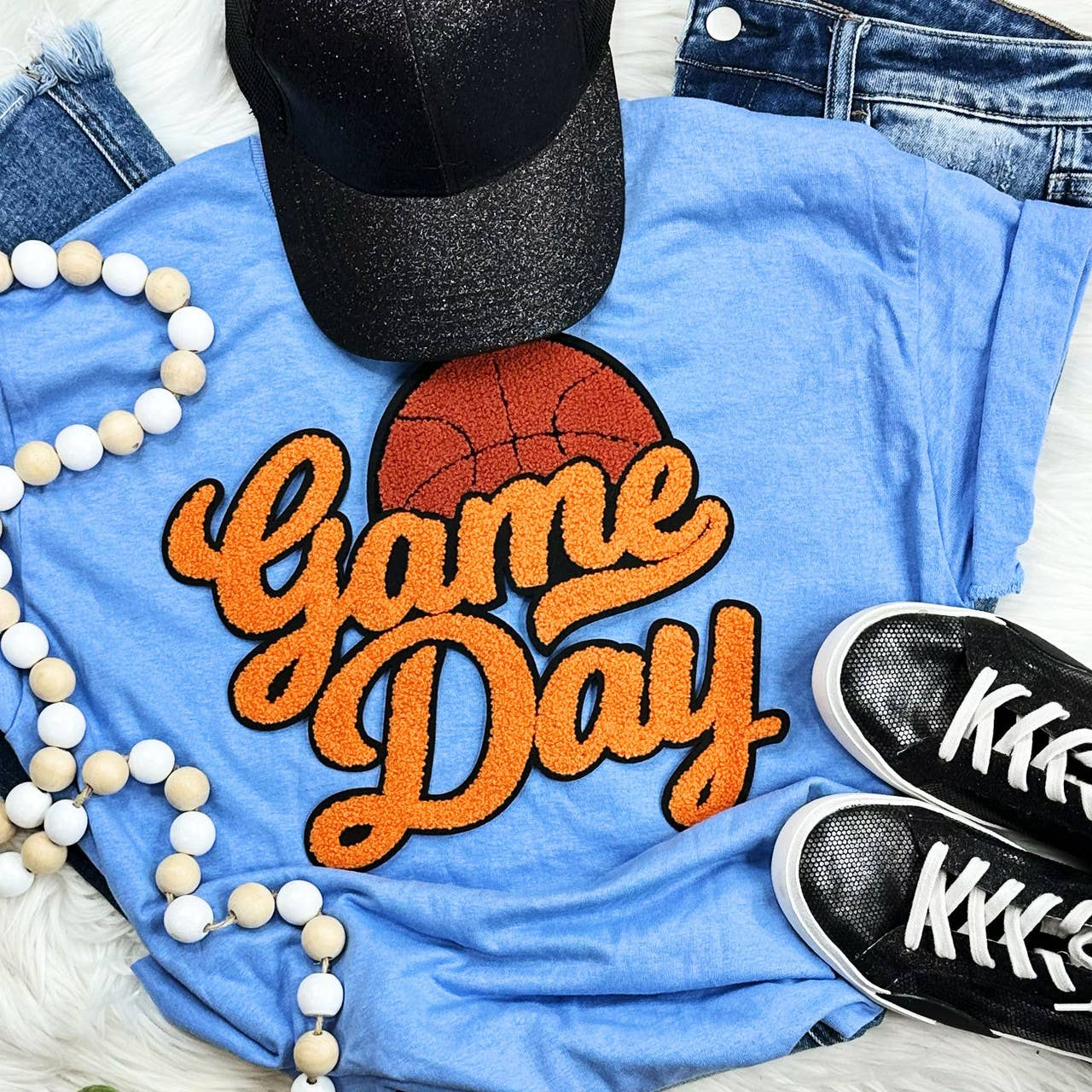 Basketball Orange Game Day Chenille Patch Everyday Tee Hoodie, Sweatshirt | PodTeesHub.com