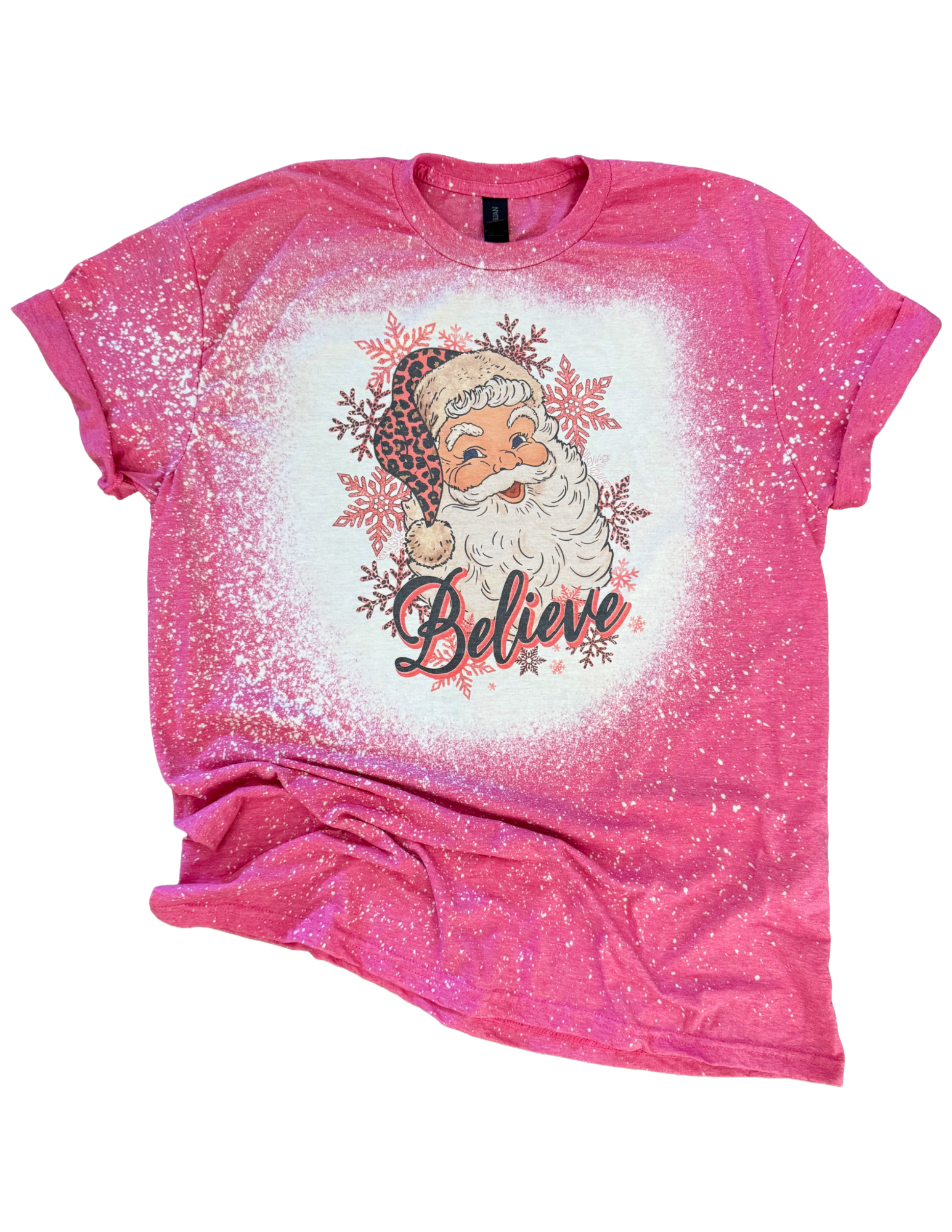 Believe Leopard Santa Christmas Bleached Tee Hoodie, Sweatshirt | PodTeesHub.com