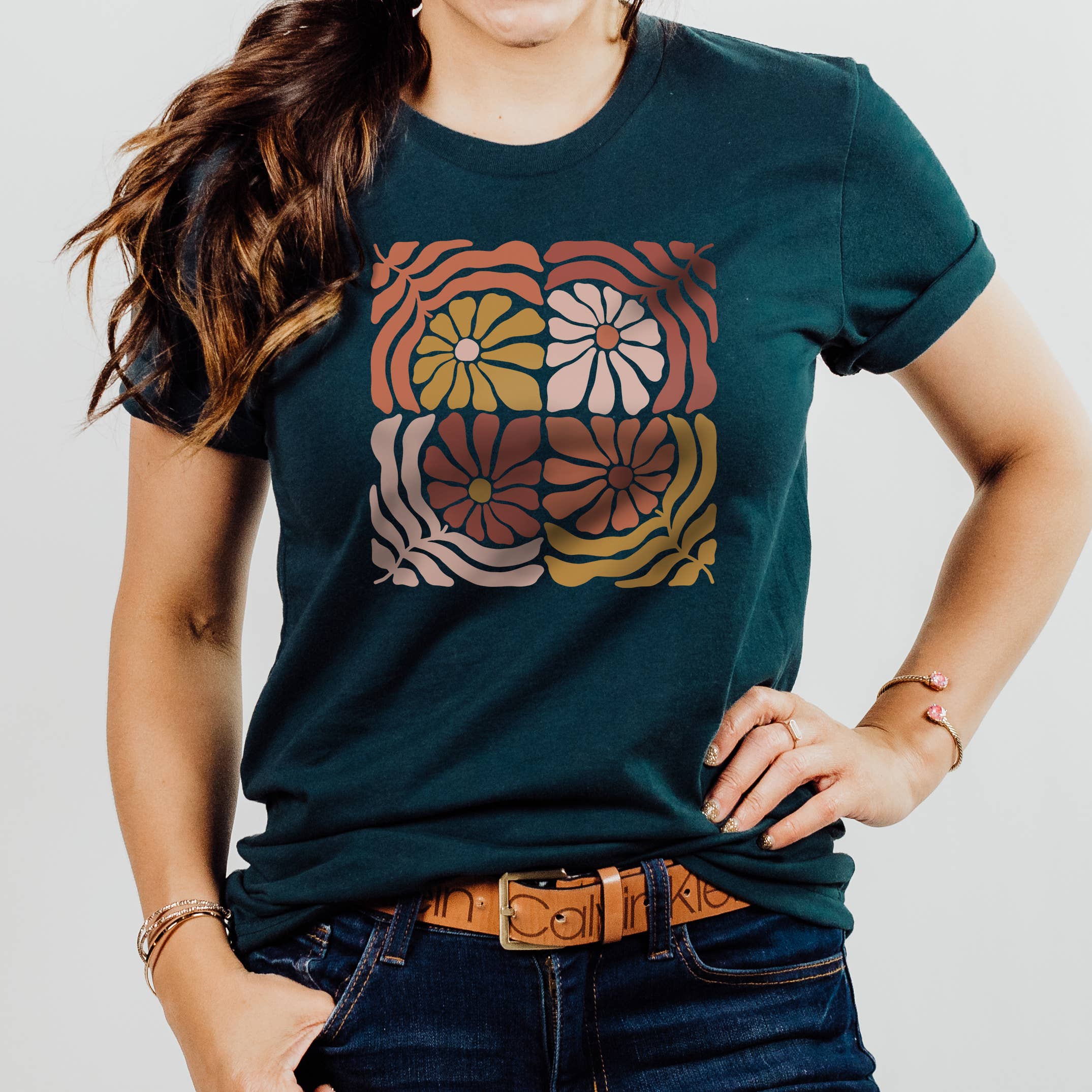 4 Square Groovy Flowers Tee | Floral | Sizes XS-2XL Hoodie, Sweatshirt | PodTeesHub.com