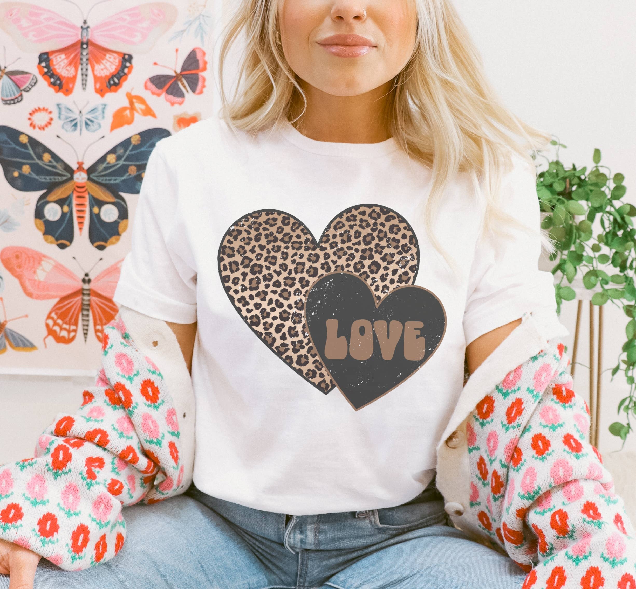 Leopard Love Heart | Valentines Day Graphic Tee Hoodie, Sweatshirt | PodTeesHub.com