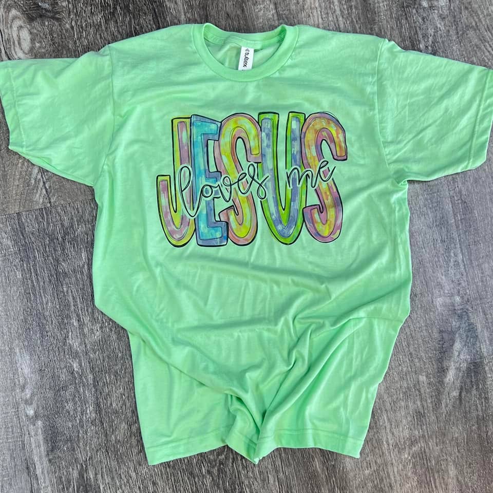 Jesus Loves Me Messy Paint On Mint Green Tee Hoodie, Sweatshirt | PodTeesHub.com