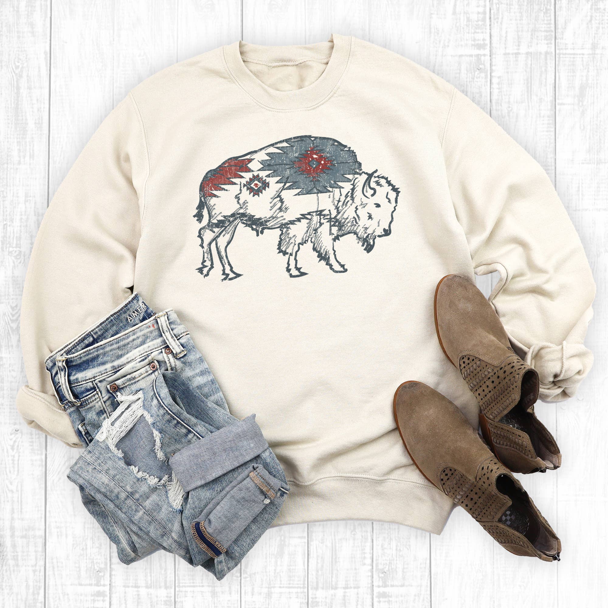 Western Aztec Bison Buffalo Sweatshirt T-Shirts, Hoodie | PodTeesHub.com
