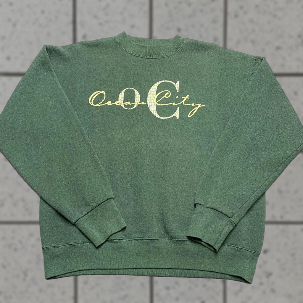 Fruit Of The Loom Vintage Ocean City Sweatshirt Mens Large Green Pullover Crewneck Fruit Of The Loom T-Shirts, Hoodie