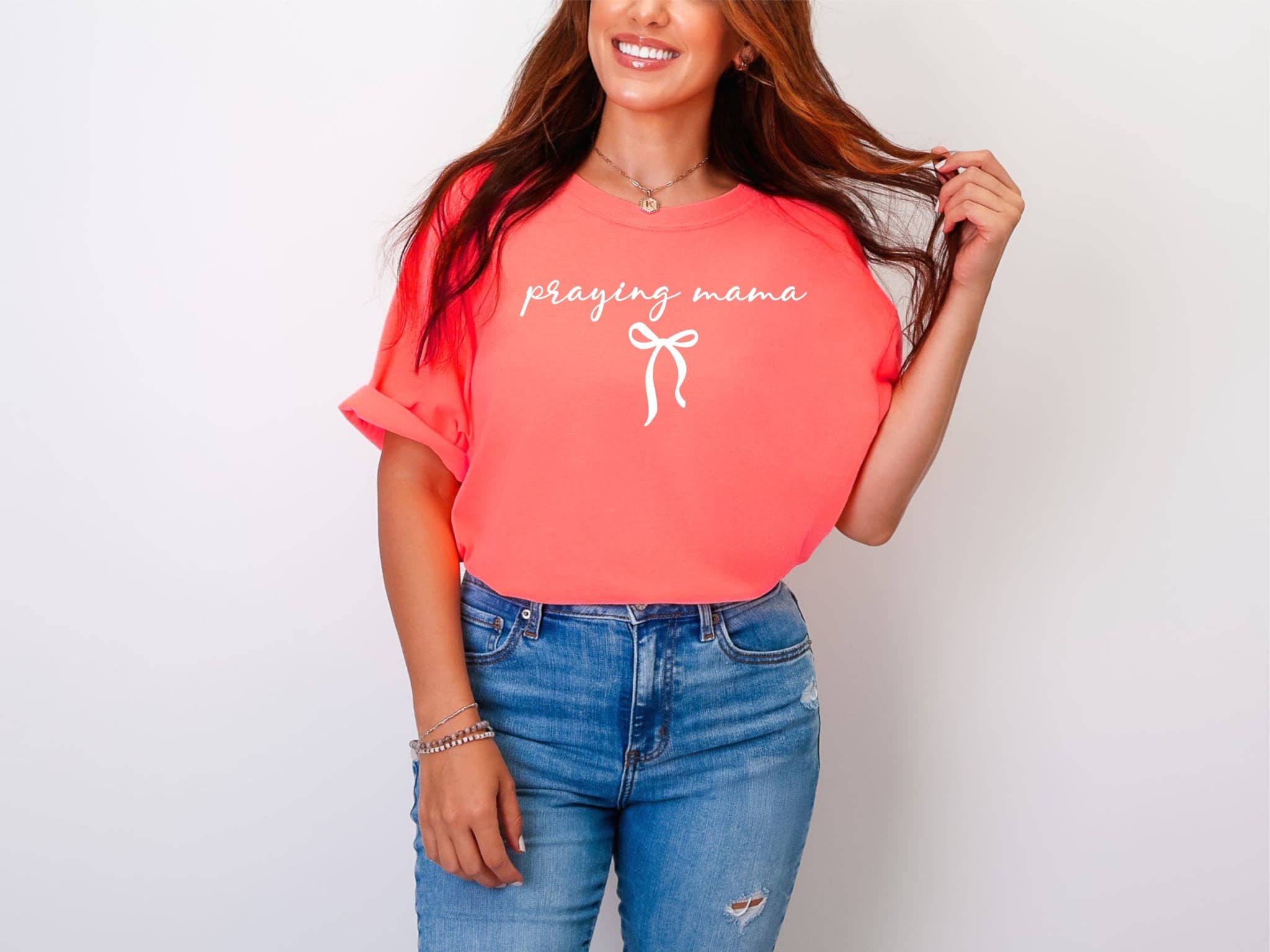 New Praying Mama Coral Bella Christian Mom Graphic Tee Hoodie, Sweatshirt | PodTeesHub.com