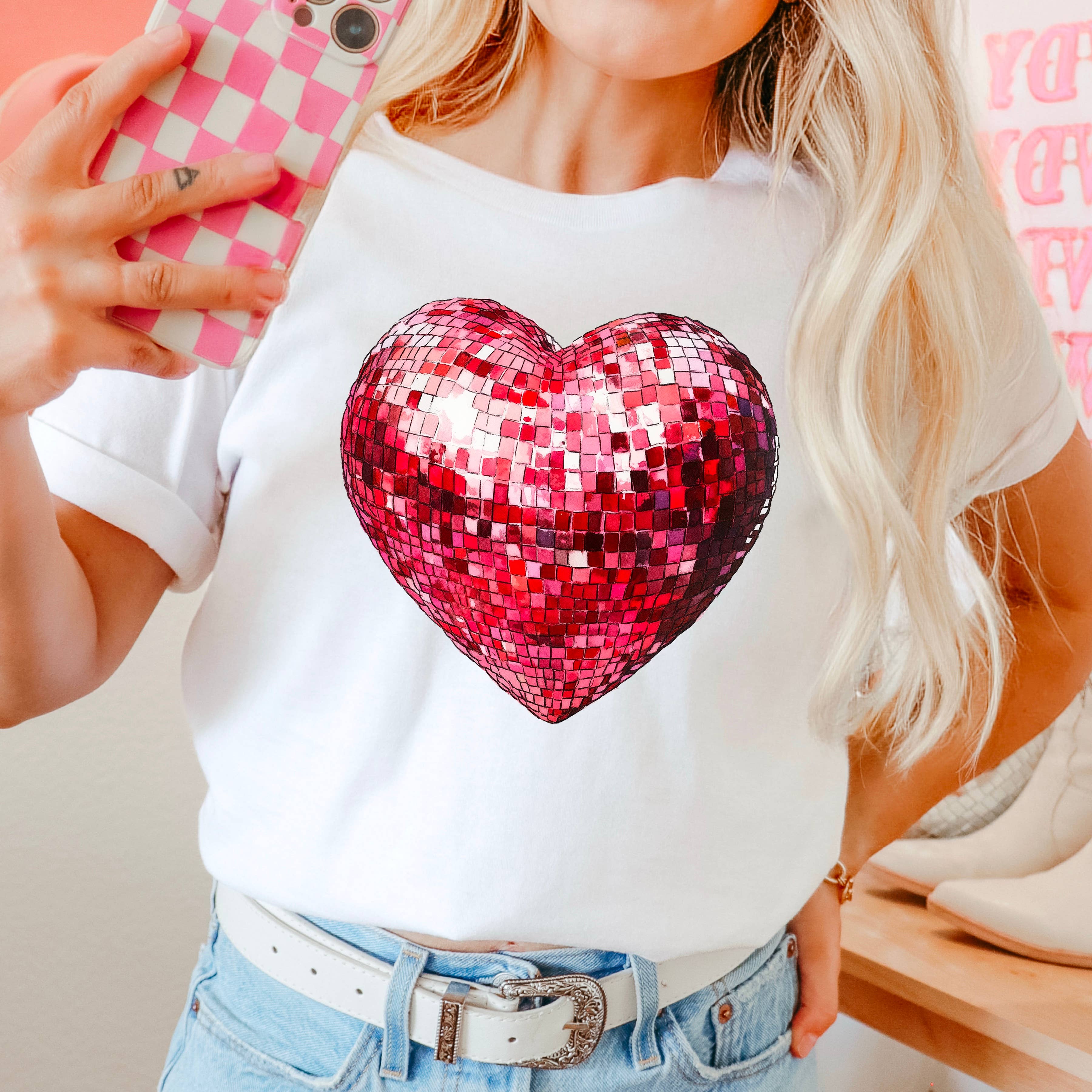 Valentine Disco Heart Graphic Tee | Comfort Colors Hoodie, Sweatshirt | PodTeesHub.com