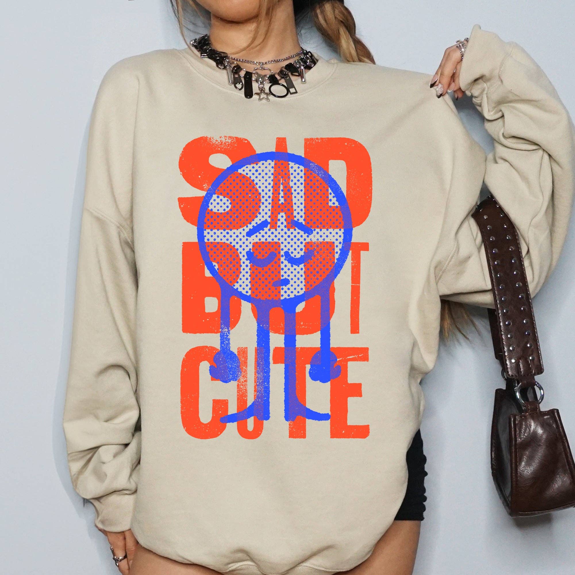 Sad But Cute, Mental Health, Smiley, Positivity Sweatshirt T-Shirts, Hoodie | PodTeesHub.com