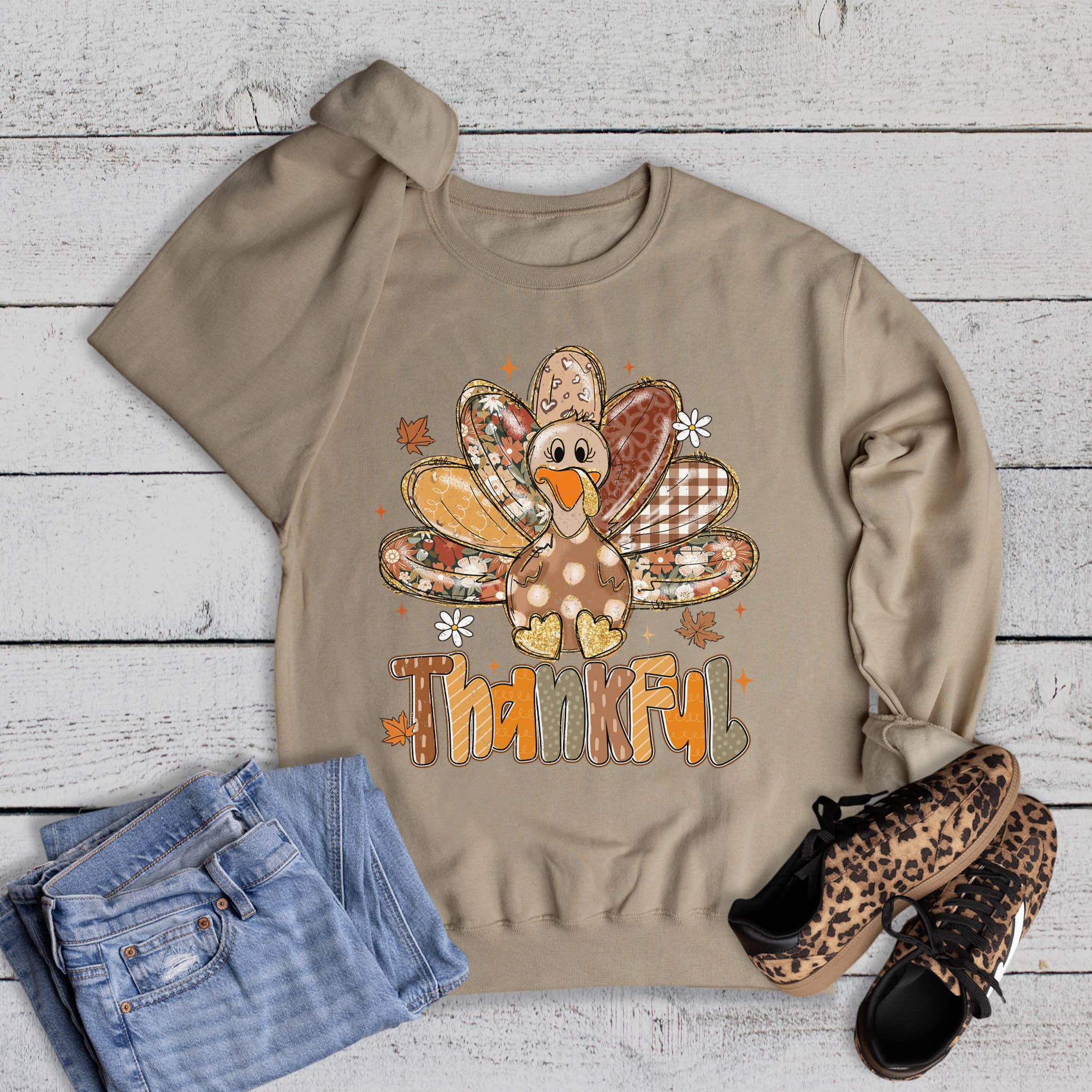 Fall Thanksgiving Thankful Turkey Sweatshirt T-Shirts, Hoodie | PodTeesHub.com