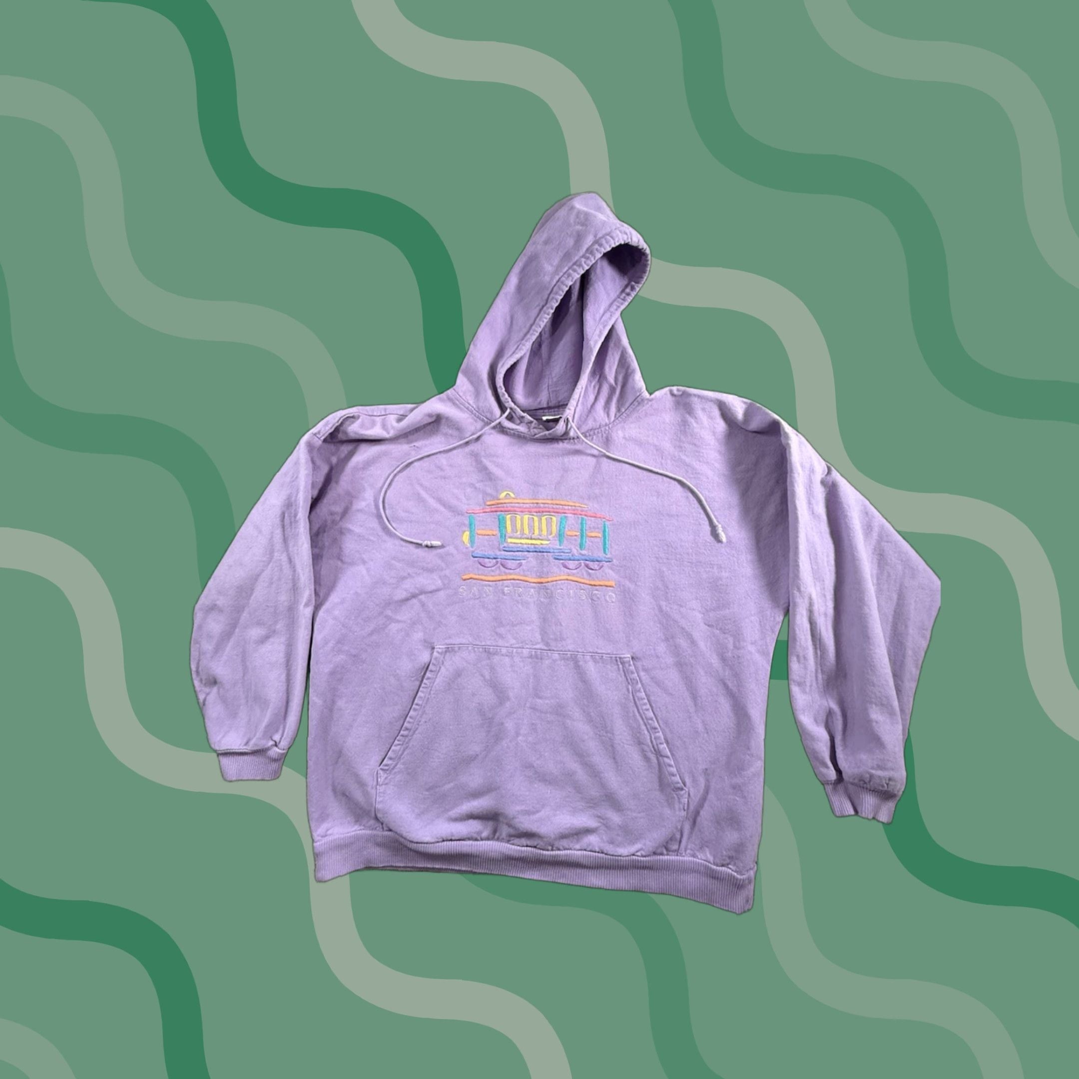 Vintage Crazy Shirts Hawaii Hoodie Mens L Purple San Francisco Pullover Shirt Hoodie Mens L Sweatshirt | PodTeesHub.com