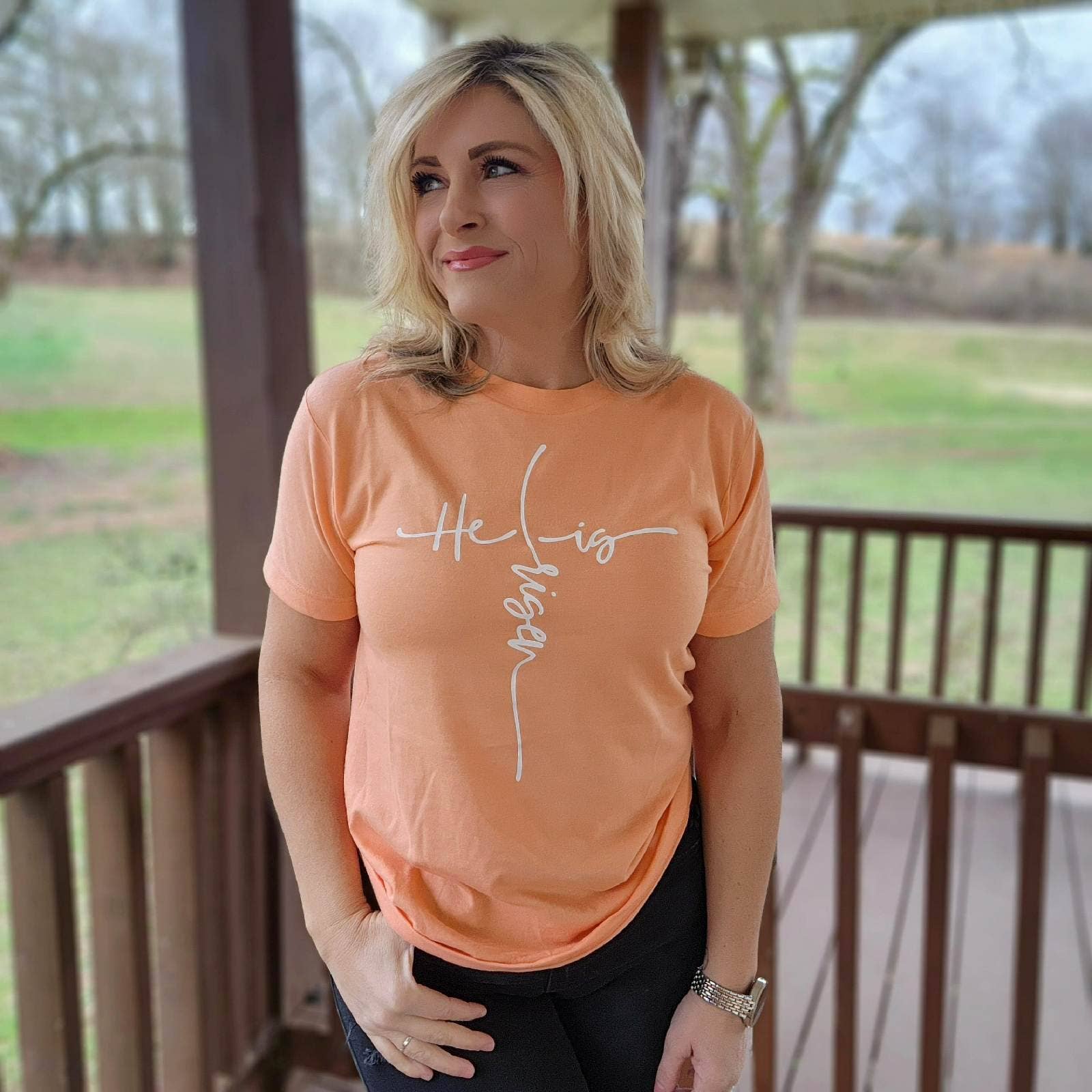 Easter He Is Risen Cross Coral Graphic Tee Free Ship Hoodie, Sweatshirt | PodTeesHub.com