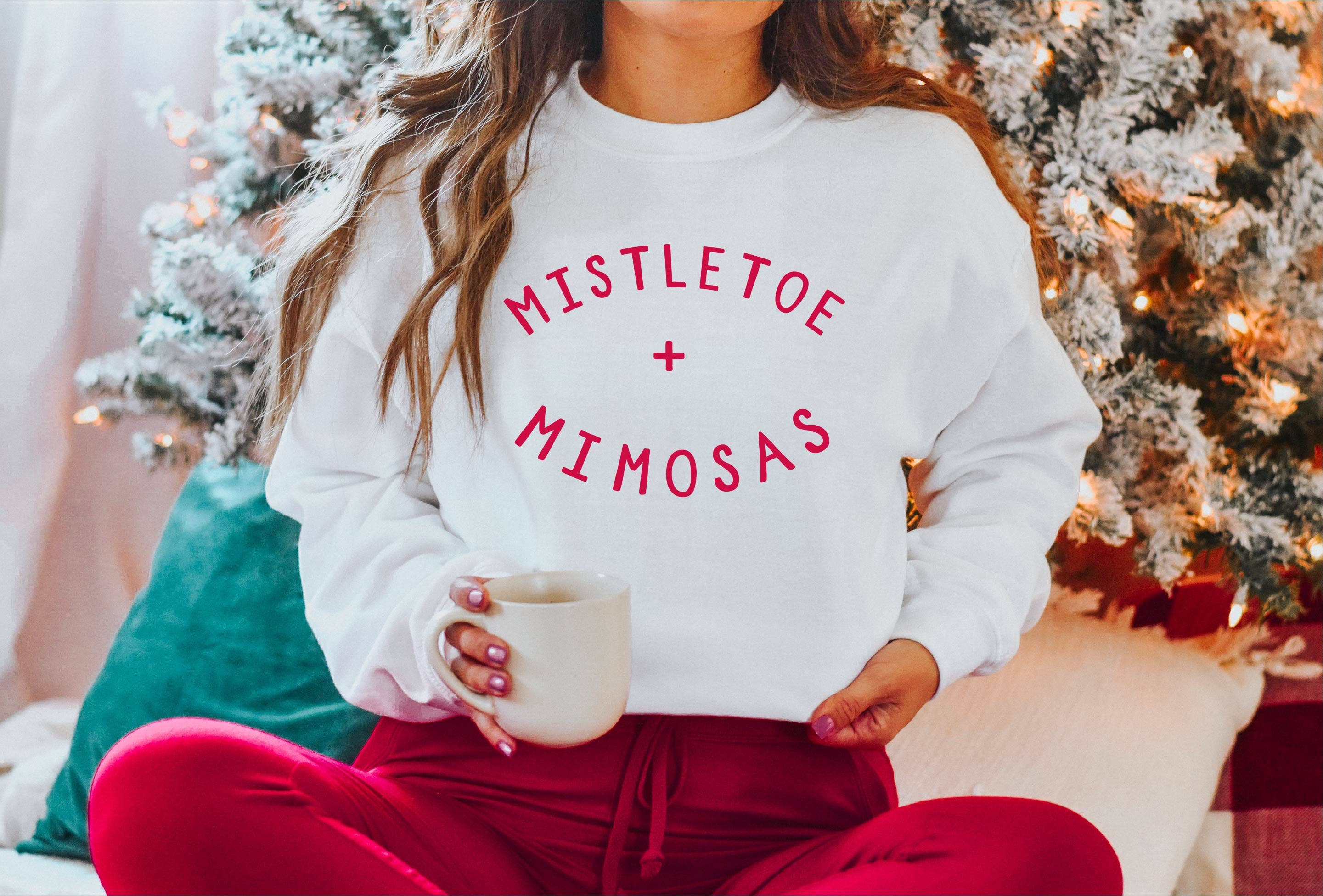 Mistletoe and Mimosas, Christmas Sweatshirt, Holiday Shirt Hoodie | PodTeesHub.com