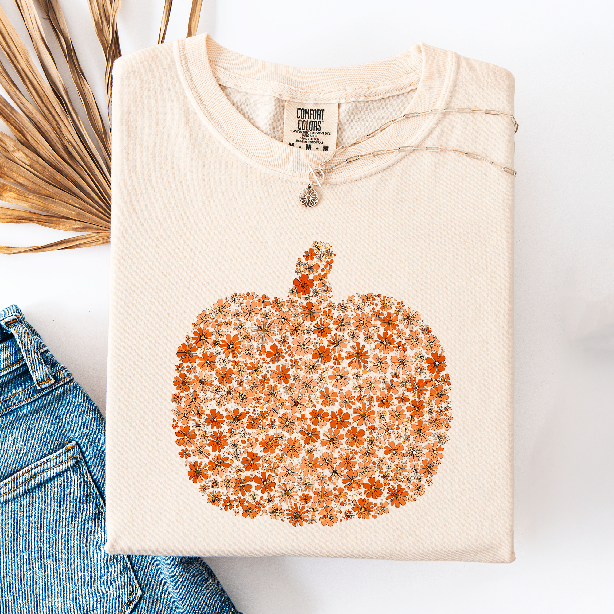 Floral Pumpkin, Autumn Flowers, Fall, Comfort Colors T-Shirt Hoodie, Sweatshirt | PodTeesHub.com