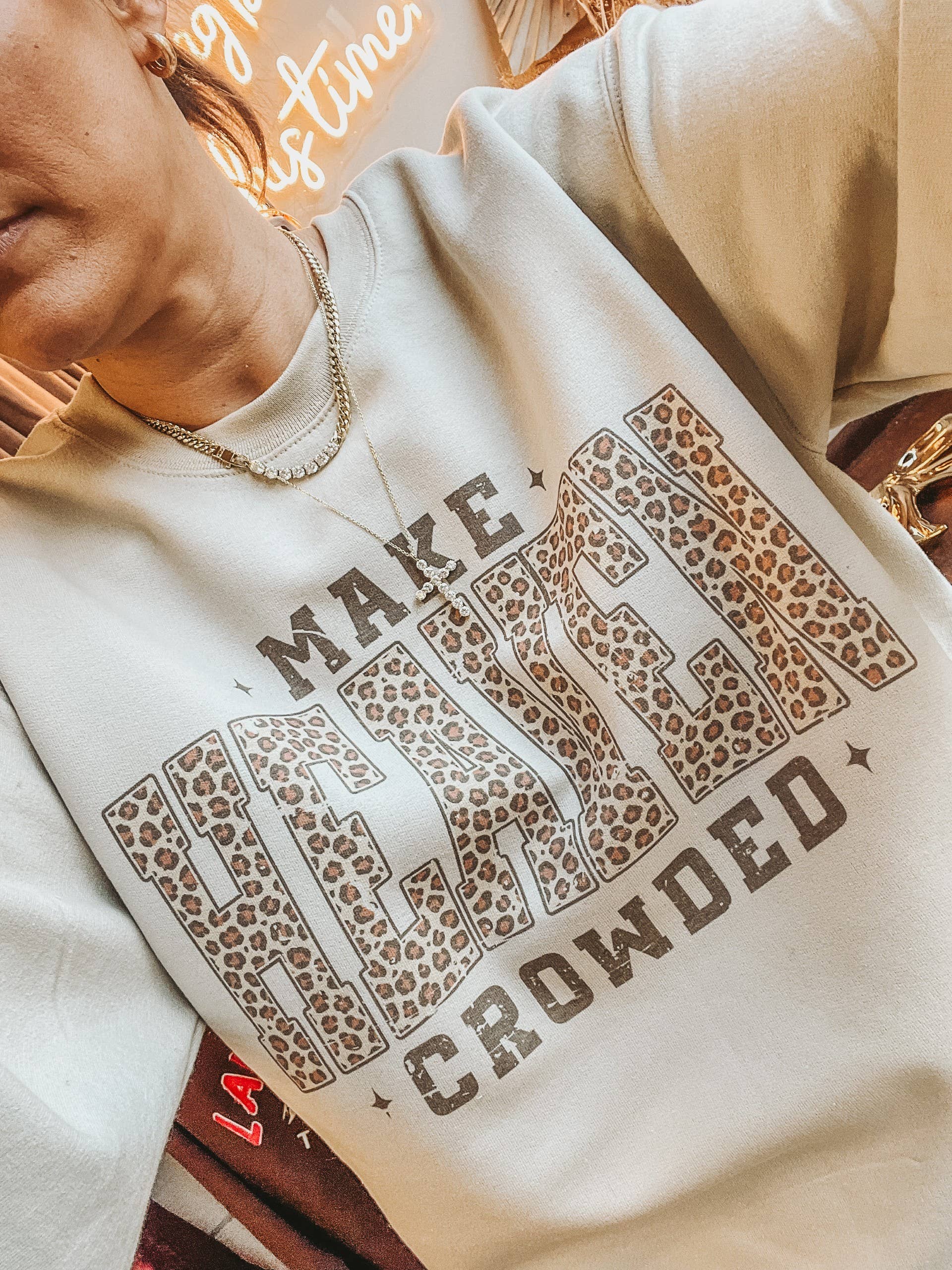 Leopard Make Heaven Crowded Crew Neck Sweatshirt T-Shirts, Hoodie | PodTeesHub.com