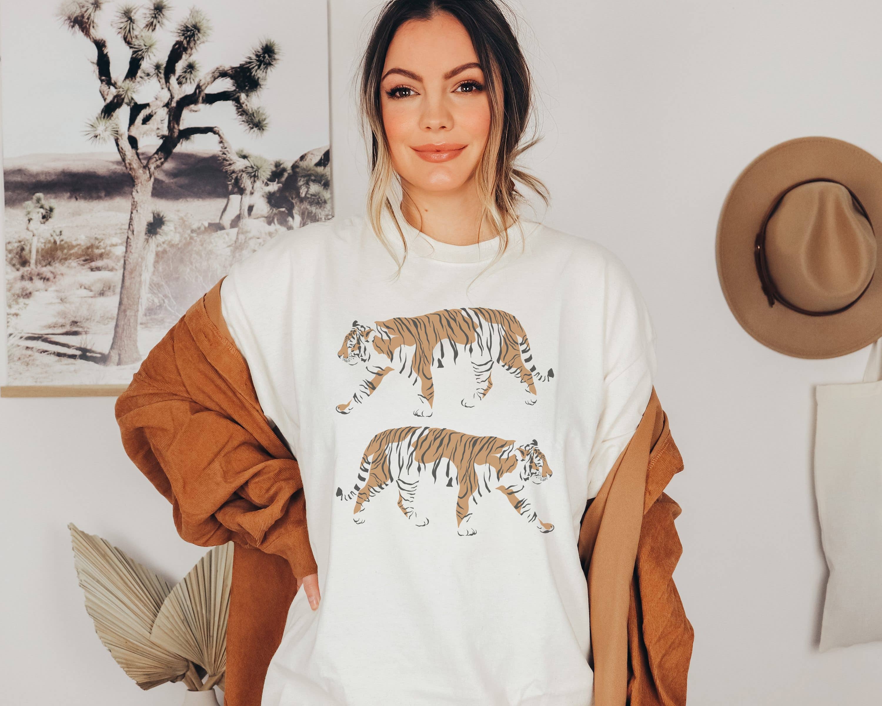 Double Tiger Tee | Retro Boho Tshirt Hoodie, Sweatshirt | PodTeesHub.com