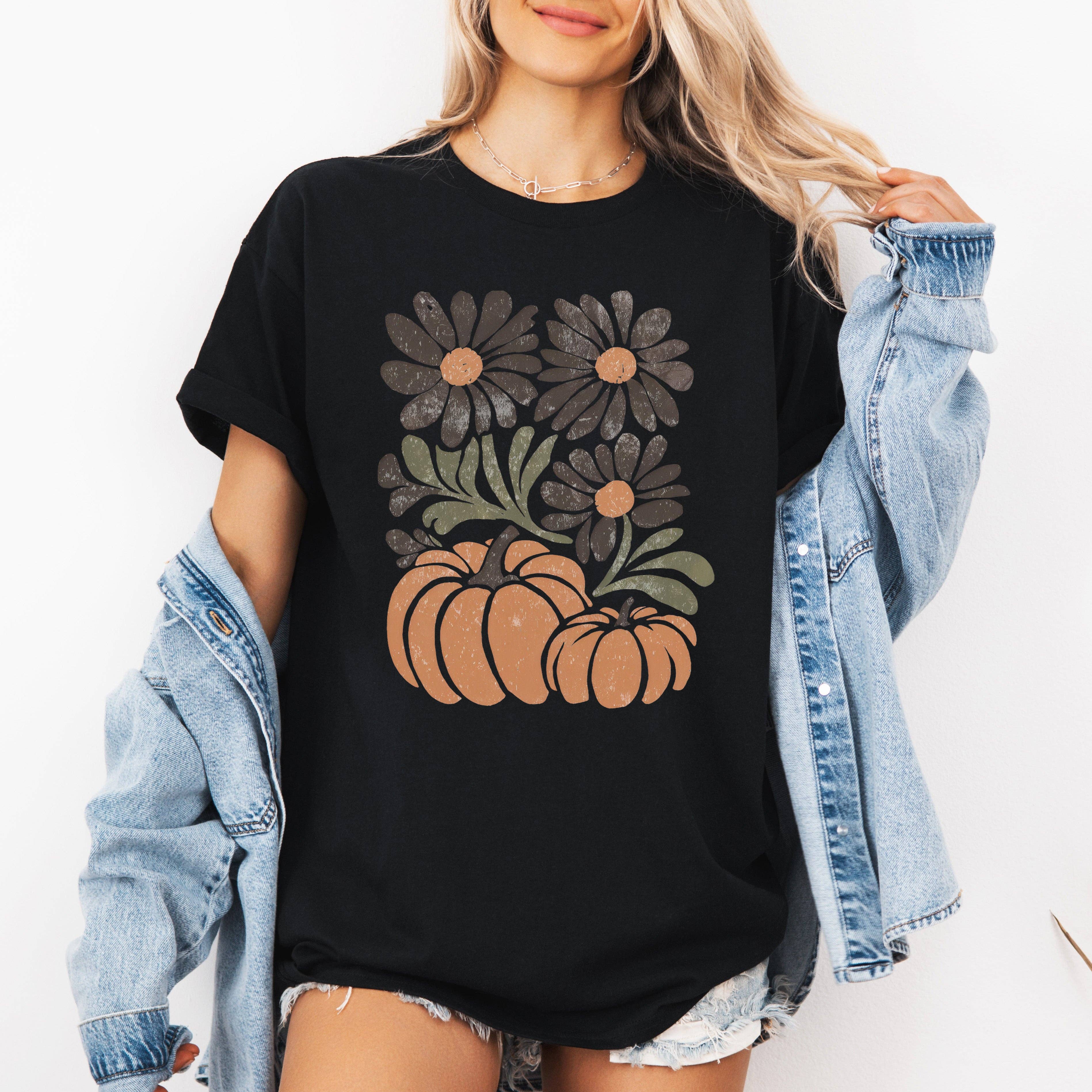 Pumpkins and Flowers Halloween, Beautiful Autumn Fall Tshirt Hoodie, Sweatshirt | PodTeesHub.com