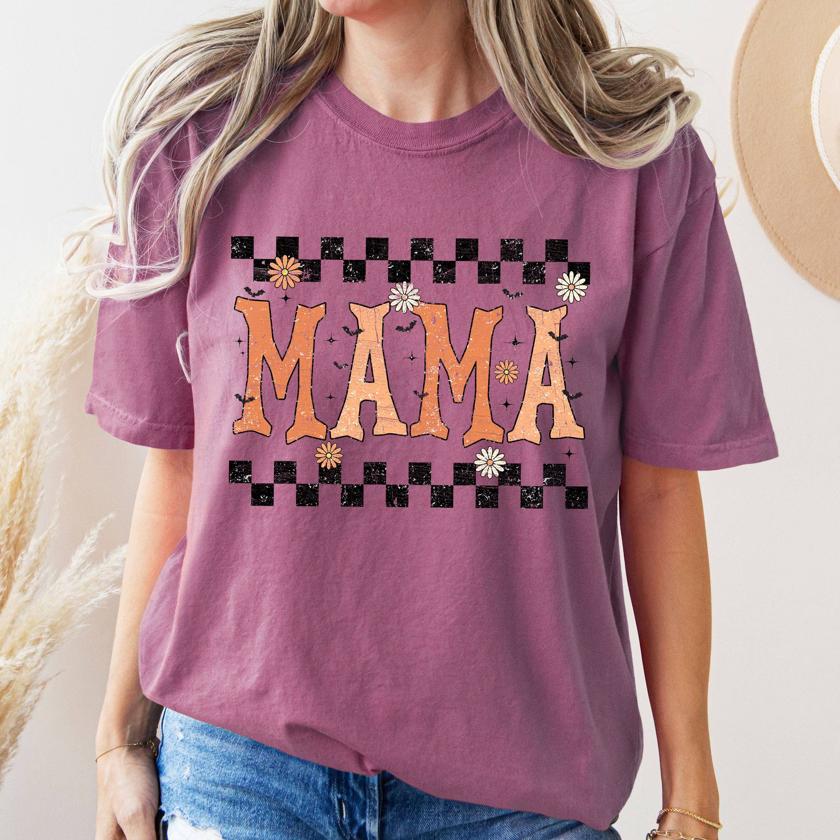 Mama, Checkered, Funny, Retro, Aesthetic, Vintage, Comfort Colors Tshirt Hoodie, Sweatshirt | PodTeesHub.com