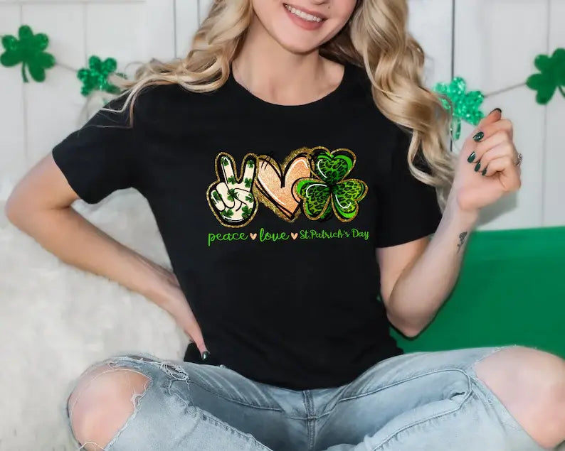 Peace Love St Patrick's Day T-Shirt Hoodie, Sweatshirt | PodTeesHub.com