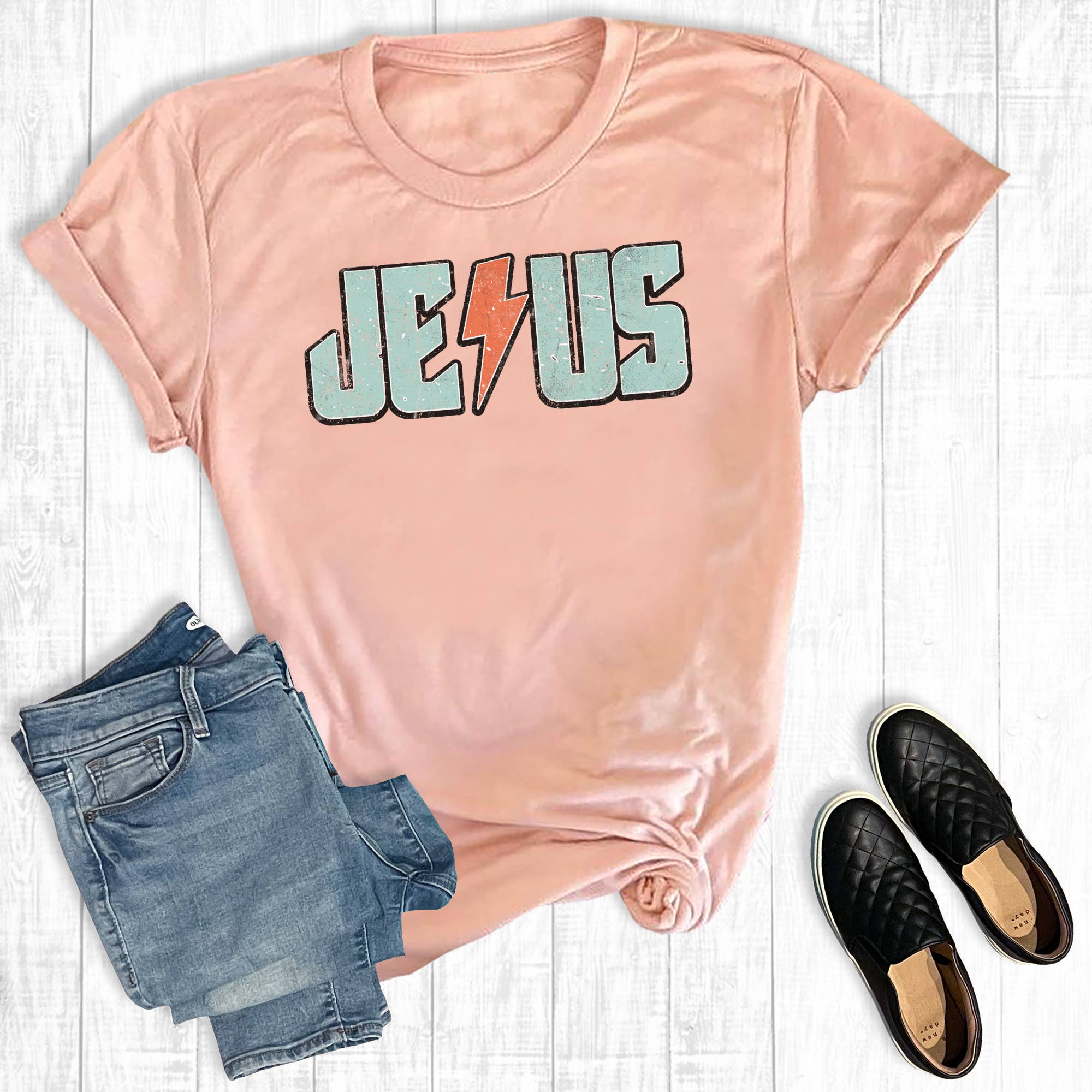 Retro Jesus Lightning Bolt Graphic Tee Hoodie, Sweatshirt | PodTeesHub.com