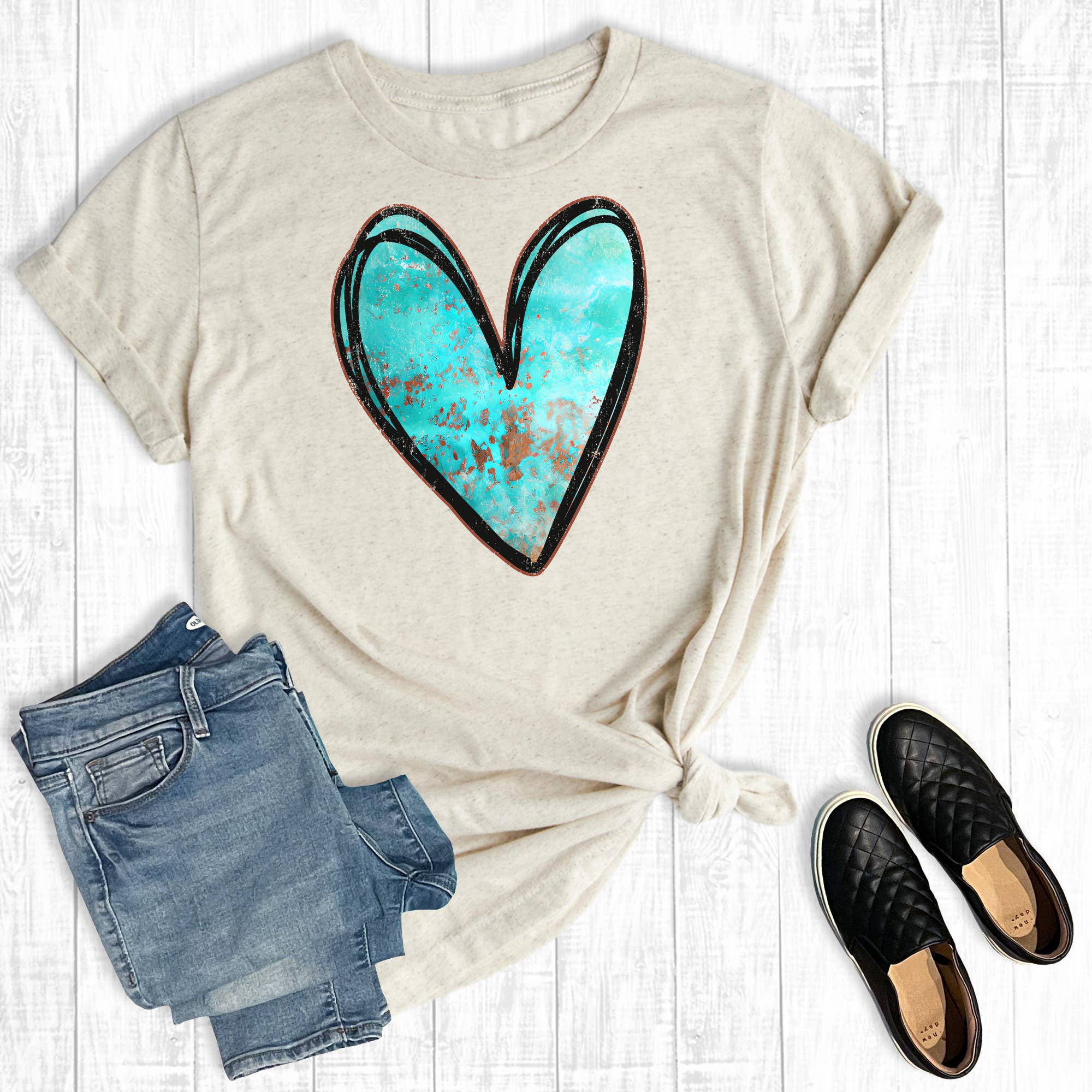 Western Valentines Turquoise Heart Graphic Tee Hoodie, Sweatshirt | PodTeesHub.com