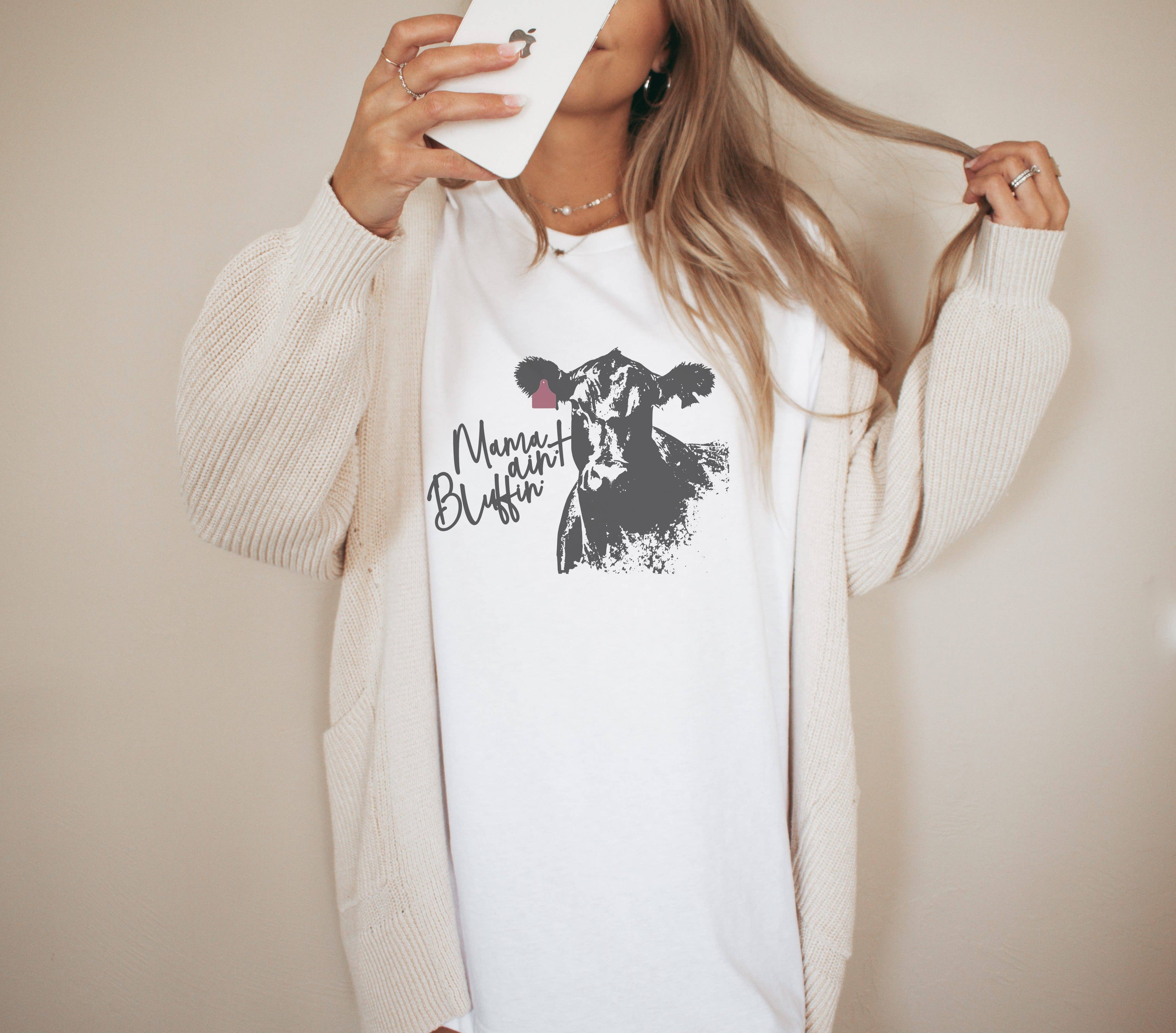 Mama Ain't Bluffin Graphic Tee | Mama Tee | Mom Cow Tee Hoodie, Sweatshirt | PodTeesHub.com