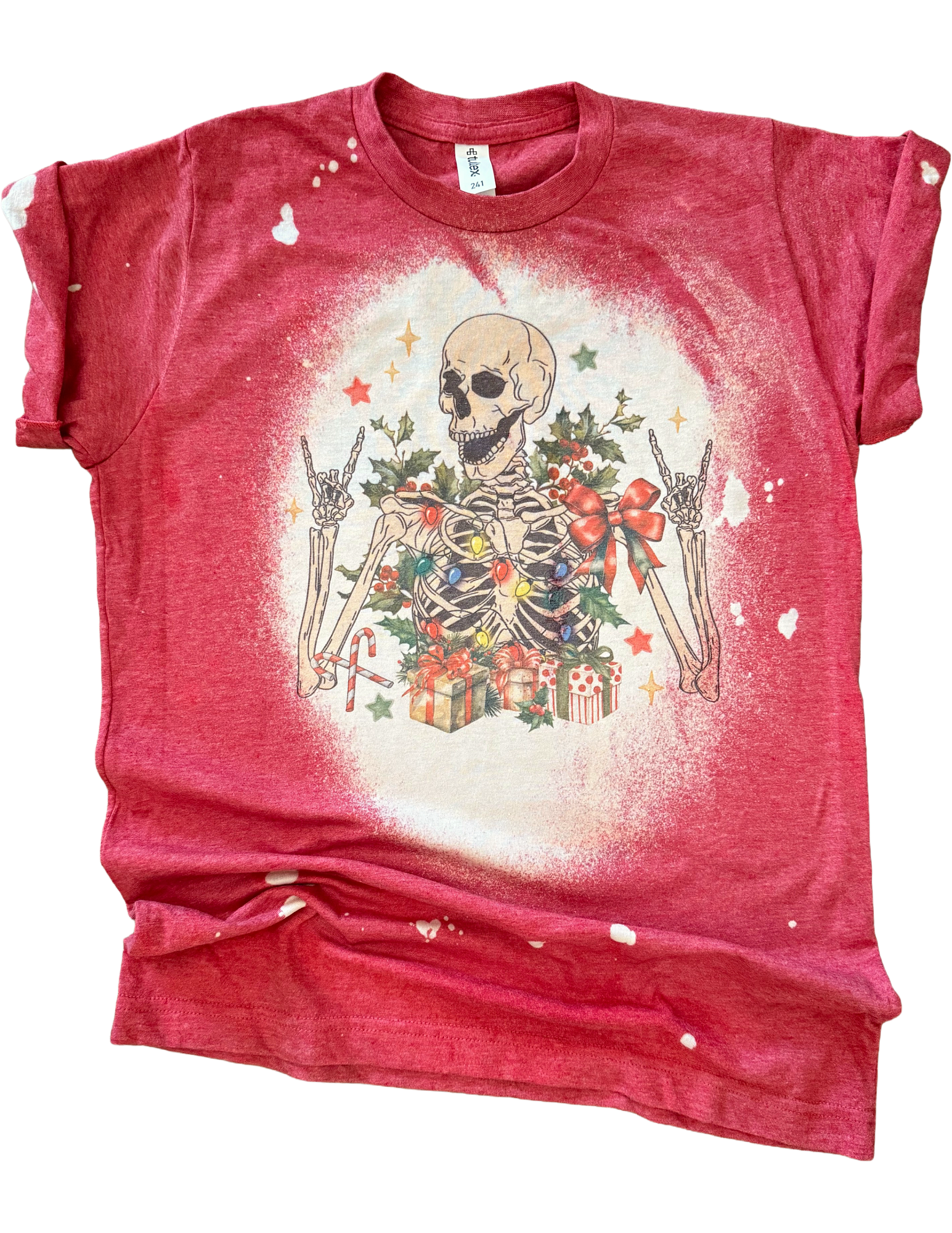 All Decked Out Skeleton Christmas Bleached Tee Hoodie, Sweatshirt | PodTeesHub.com