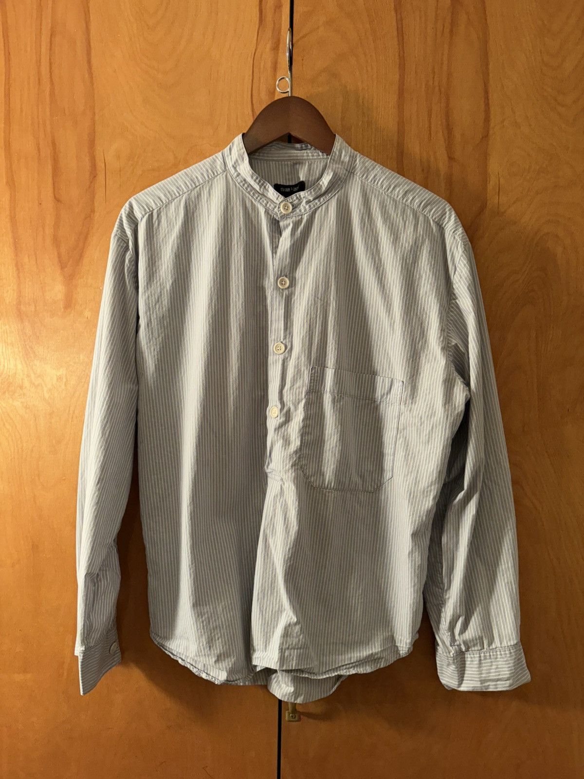 Kinori Evan Kinori Popover Shirt Light Blue Organic Cotton Stripe Hoodie, Sweatshirt | PodTeesHub.com