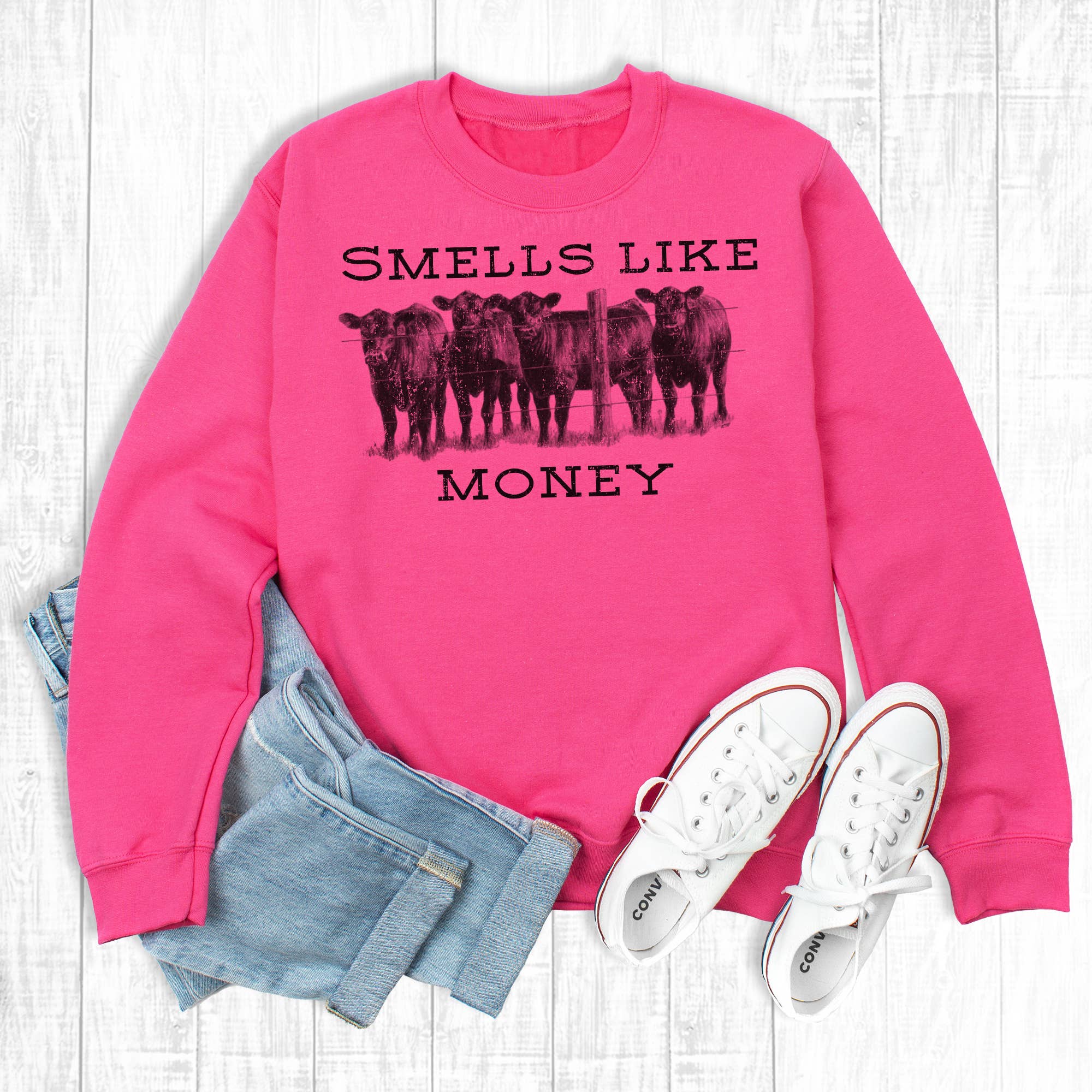Western Cow Smells Like Money Sweatshirt T-Shirts, Hoodie | PodTeesHub.com