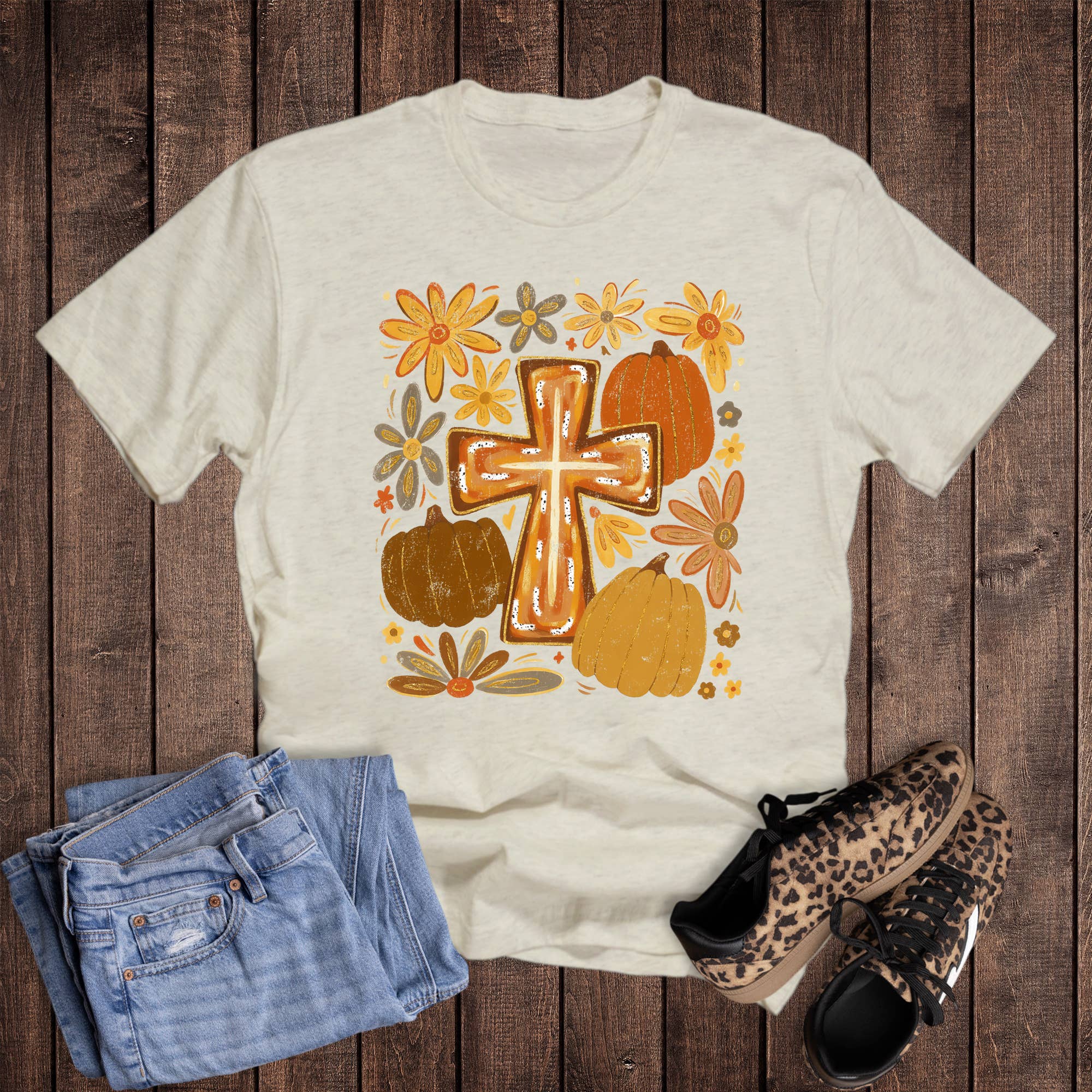 Faith Boho Fall Cross Graphic Tee Hoodie, Sweatshirt | PodTeesHub.com