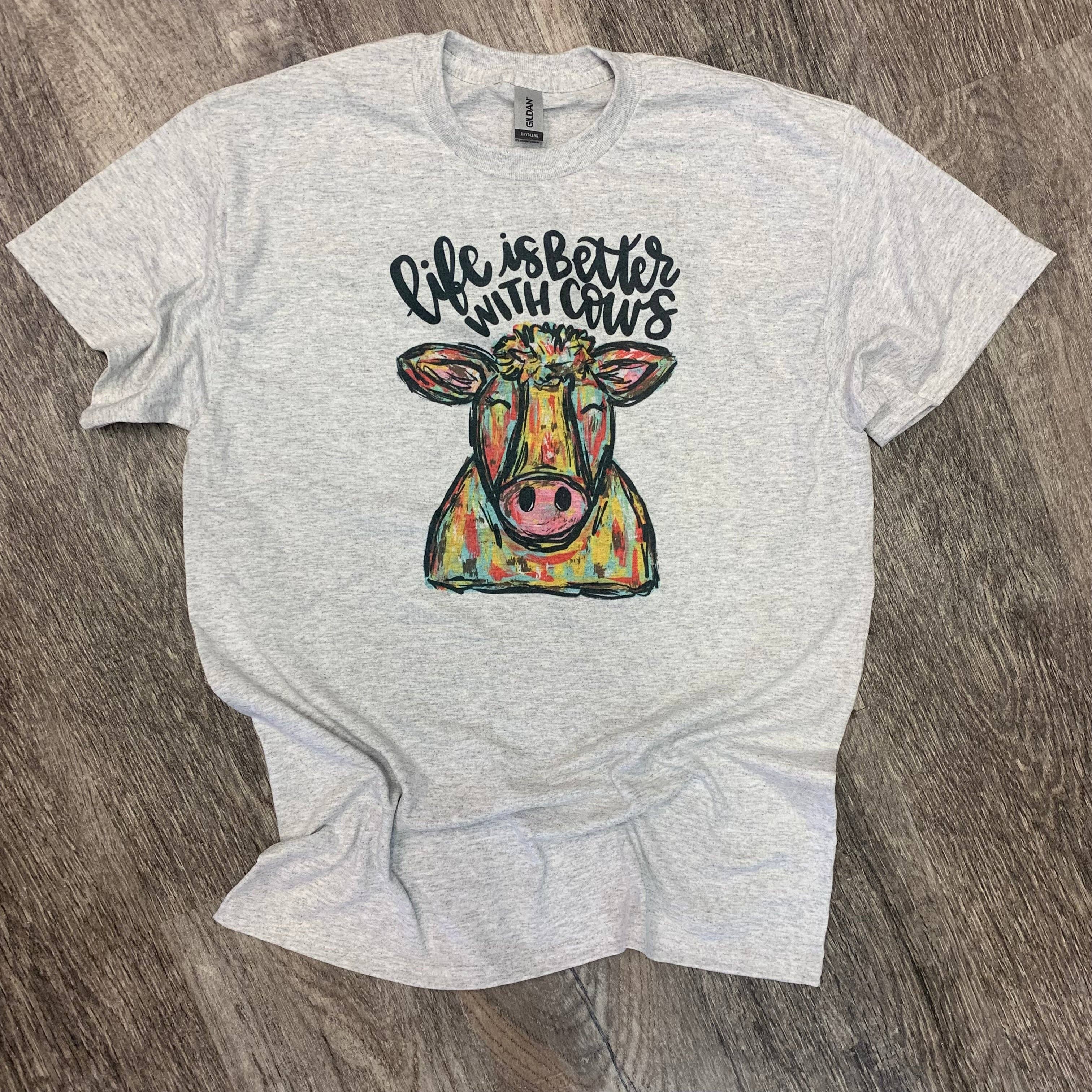 Life Is Better with Cows On Ash Gray Tee Hoodie, Sweatshirt | PodTeesHub.com