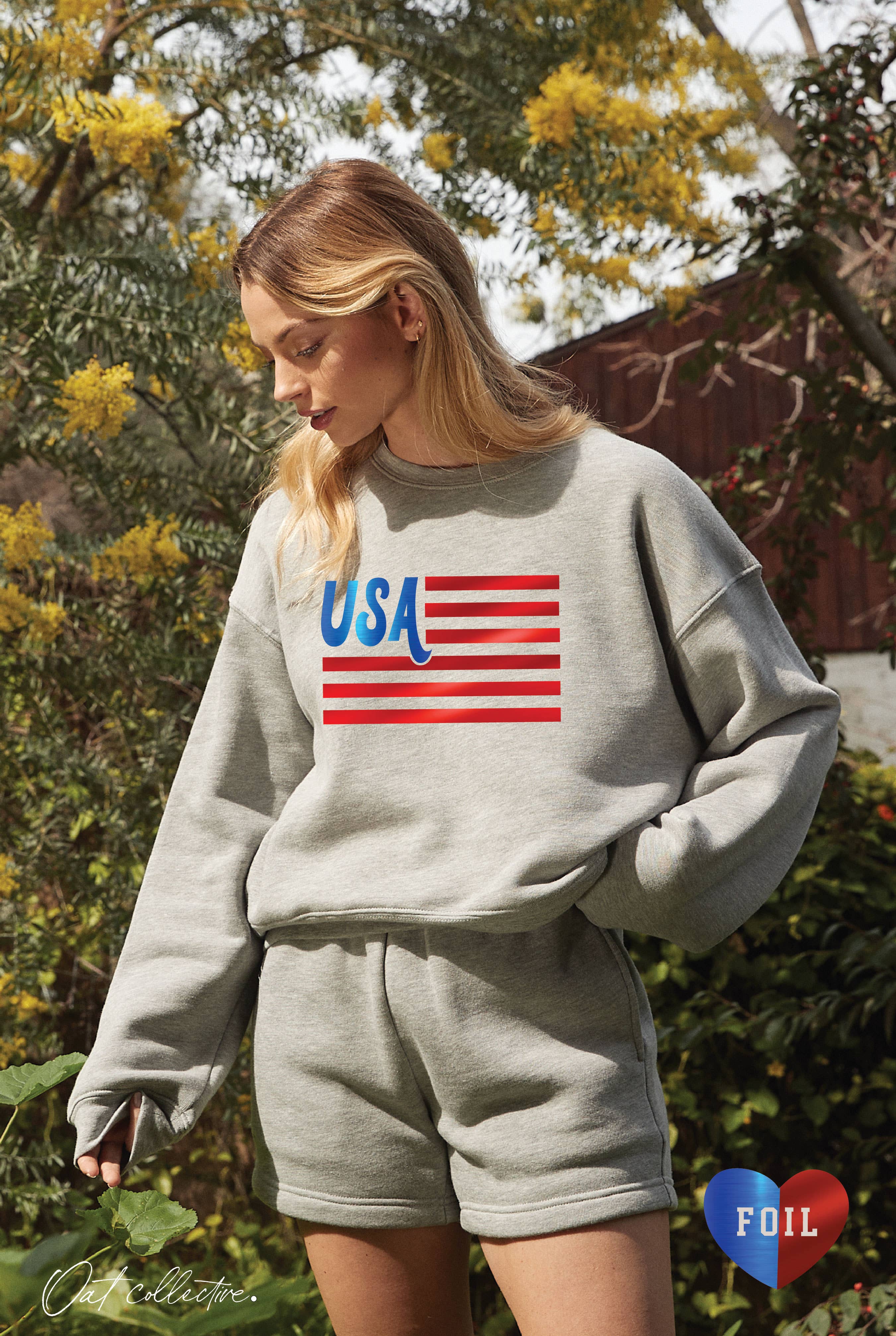 USA Flag Foil Mid Graphic Sweatshirt T-Shirts, Hoodie | PodTeesHub.com