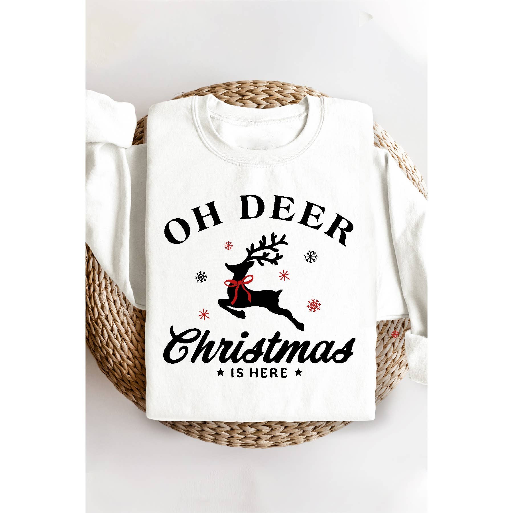 Oh Deer Christmas Is Here Crewneck Sweatshirt T-Shirts, Hoodie | PodTeesHub.com