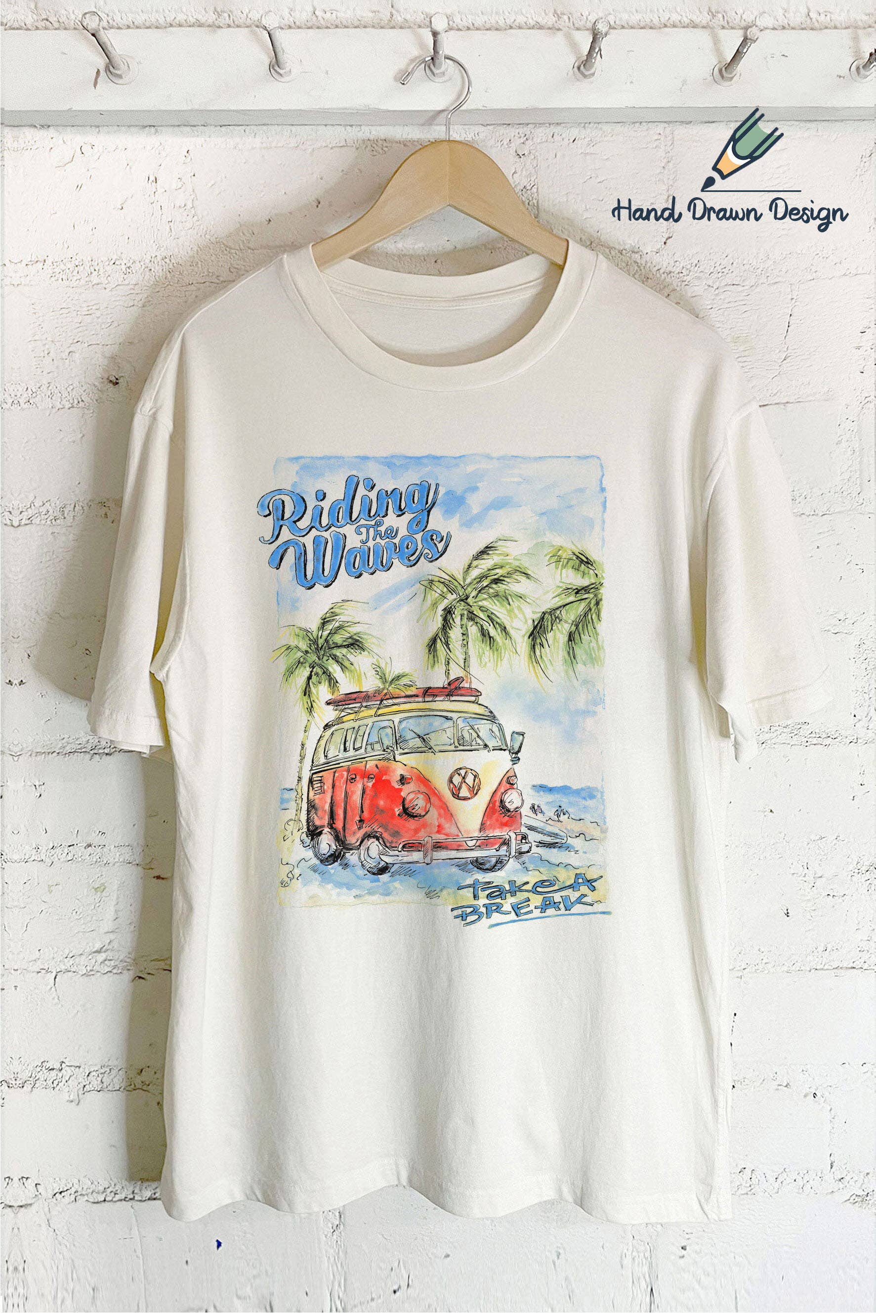 Riding the Wave-Hand Drawn (Oversized Tee) Hoodie, Sweatshirt | PodTeesHub.com