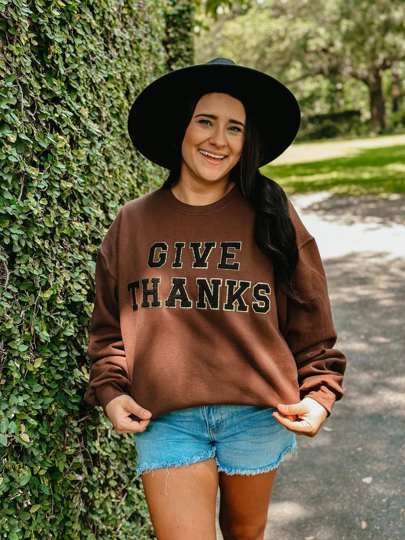 Give Thanks Chenille Patch Thanksgiving Sweatshirt T-Shirts, Hoodie | PodTeesHub.com