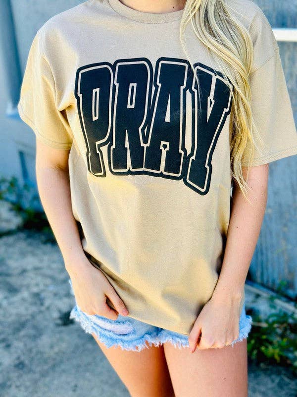 Varsity Pray Puff Tee Hoodie, Sweatshirt | PodTeesHub.com