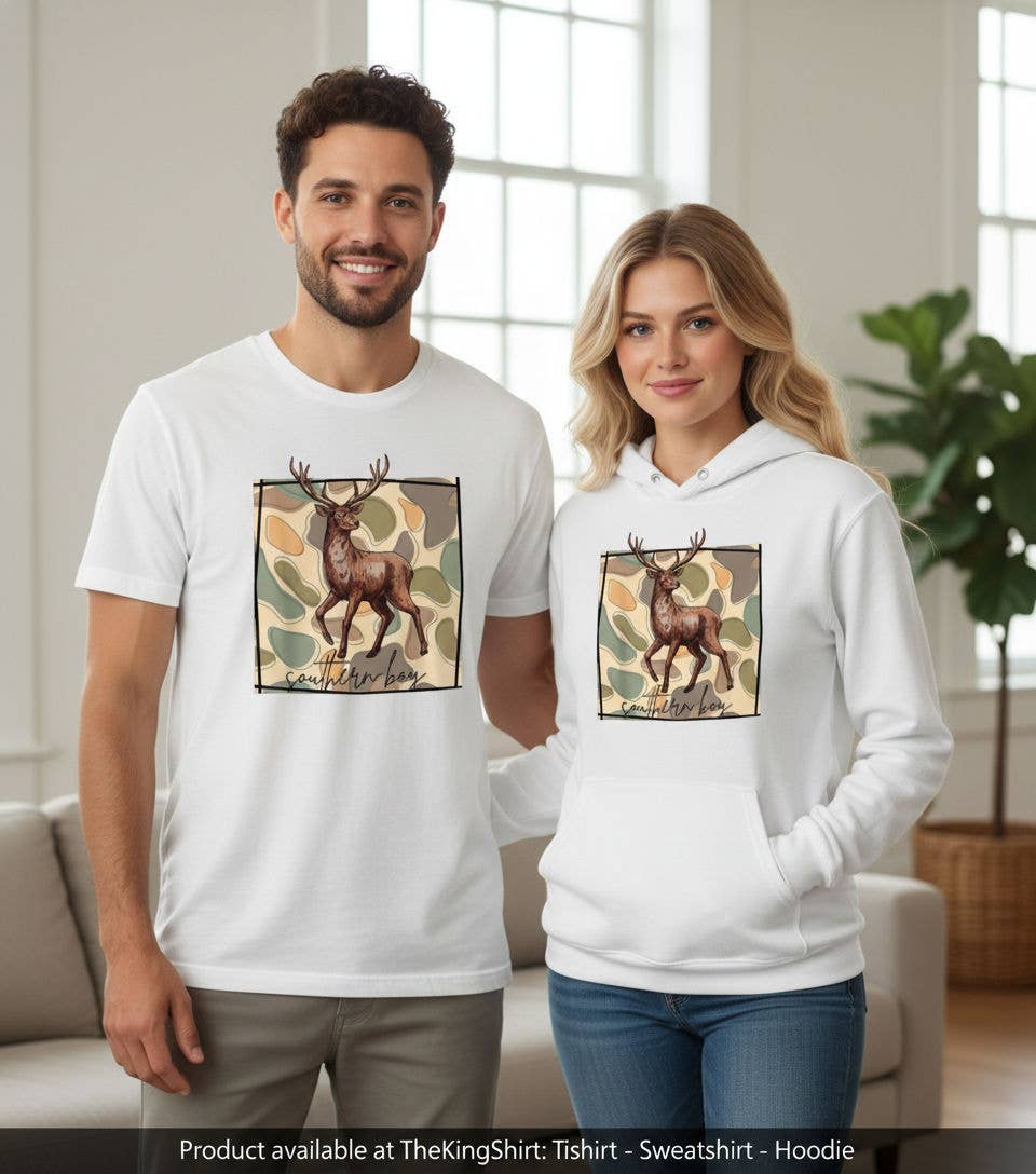 Southern Boy Deer Hunting Camo Graphic Tee Shirt Hoodie, Sweatshirt | PodTeesHub.com
