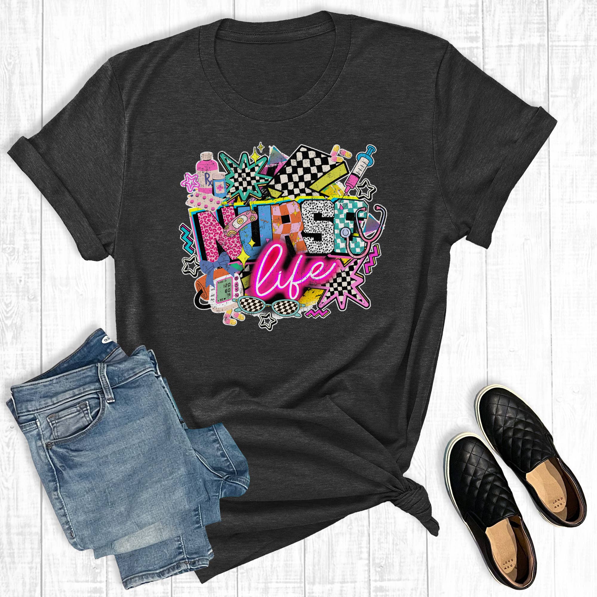 Retro Neon Nurse Life Graphic Tee Hoodie, Sweatshirt | PodTeesHub.com