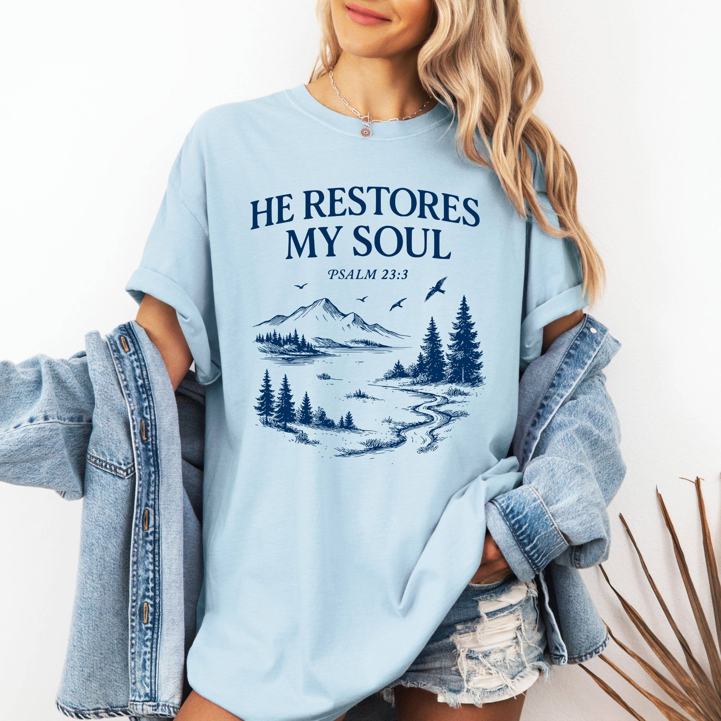 He Restores My Soul Floral Western Spring Graphic Tee Hoodie, Sweatshirt | PodTeesHub.com
